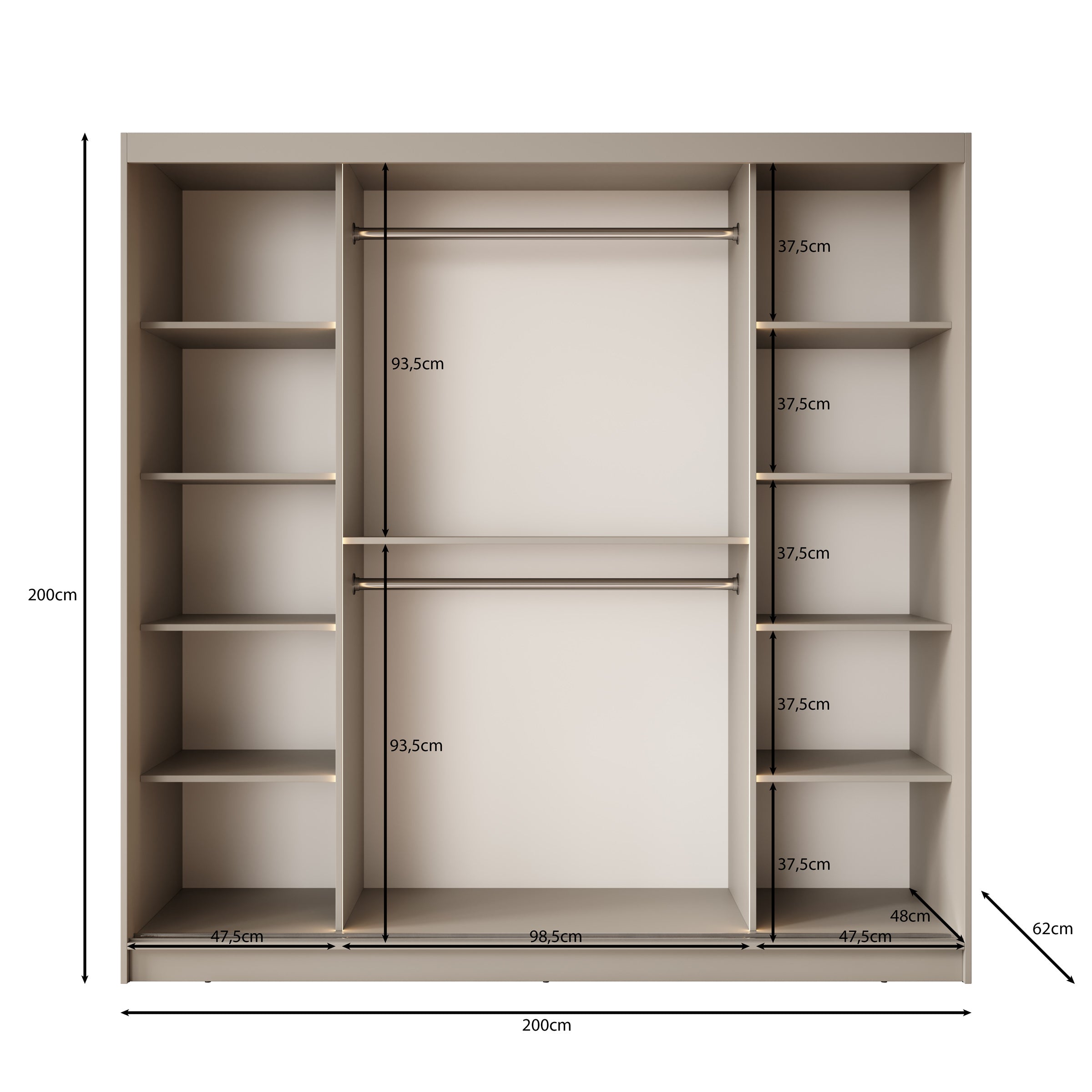 Bravanti - Kledingkast - Zwart - 200x62x200 cm