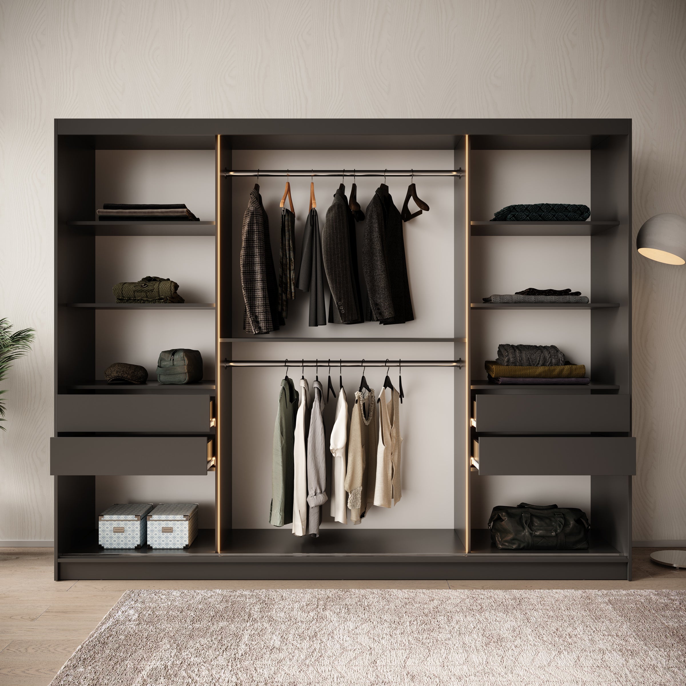 Bravanti - Kledingkast - Zwart - 250x62x200 cm