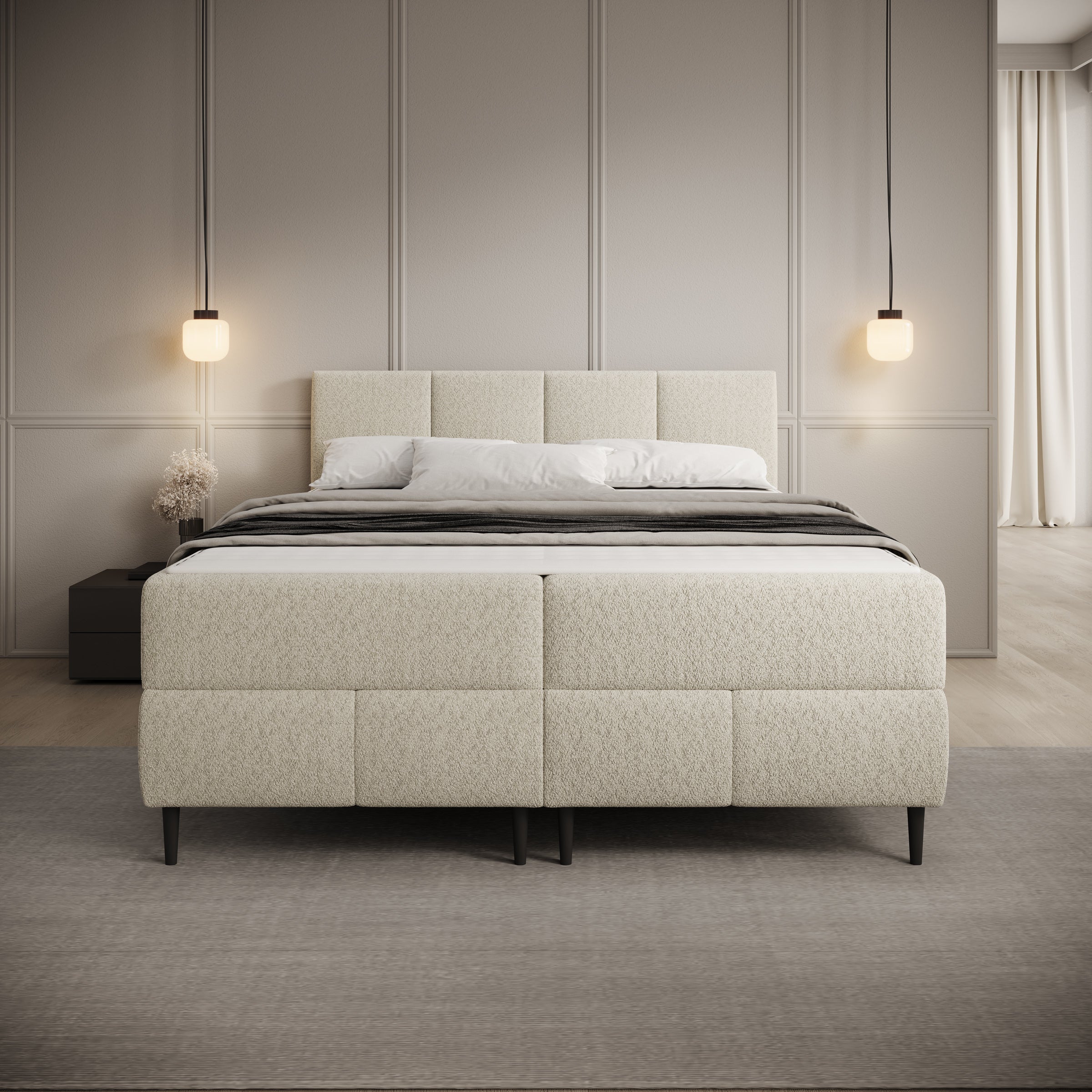 Brisa - Boxspring met opbergruimte - Teddystof beige - 140x200 cm
