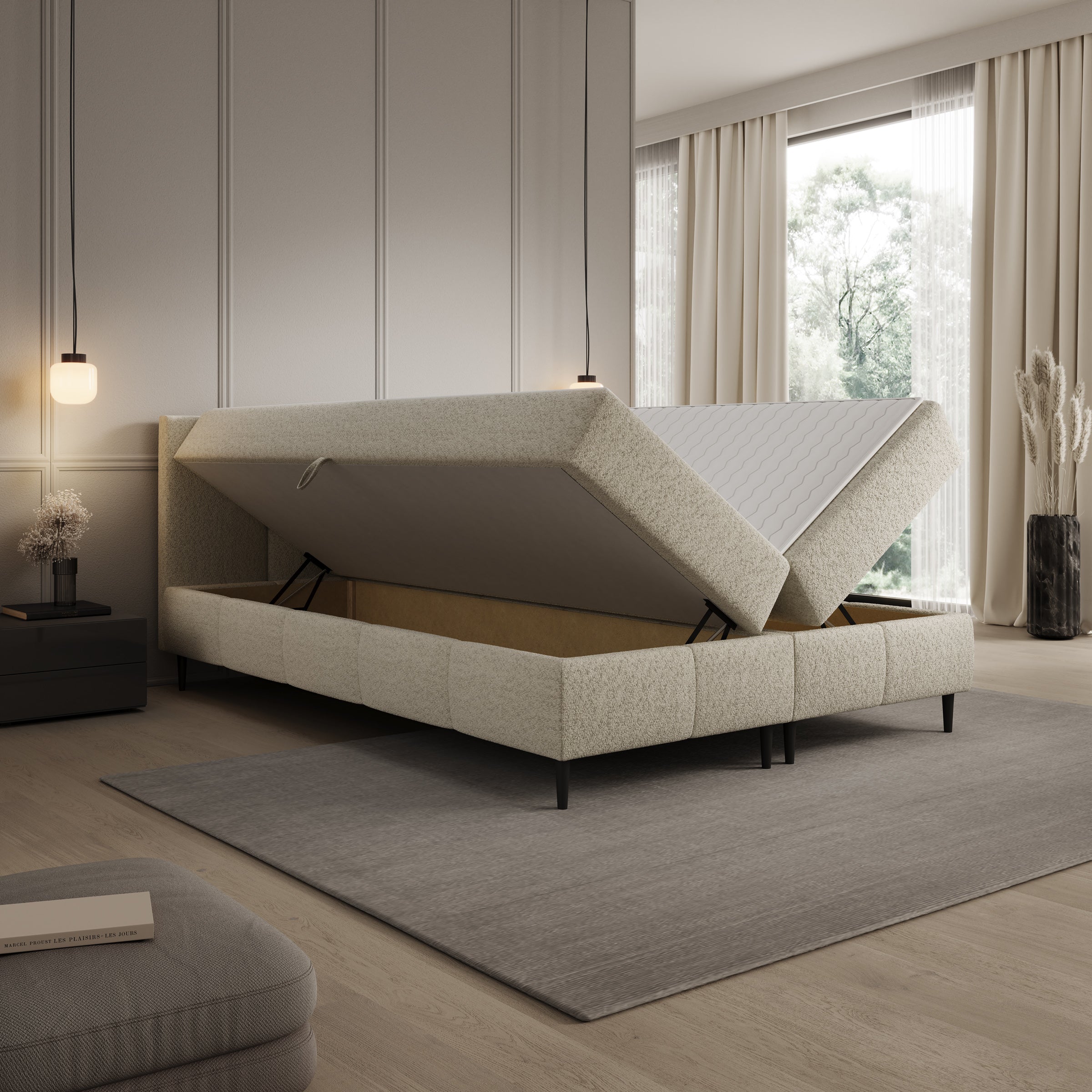 Brisa - Boxspring met opbergruimte - Teddystof beige - 140x200 cm