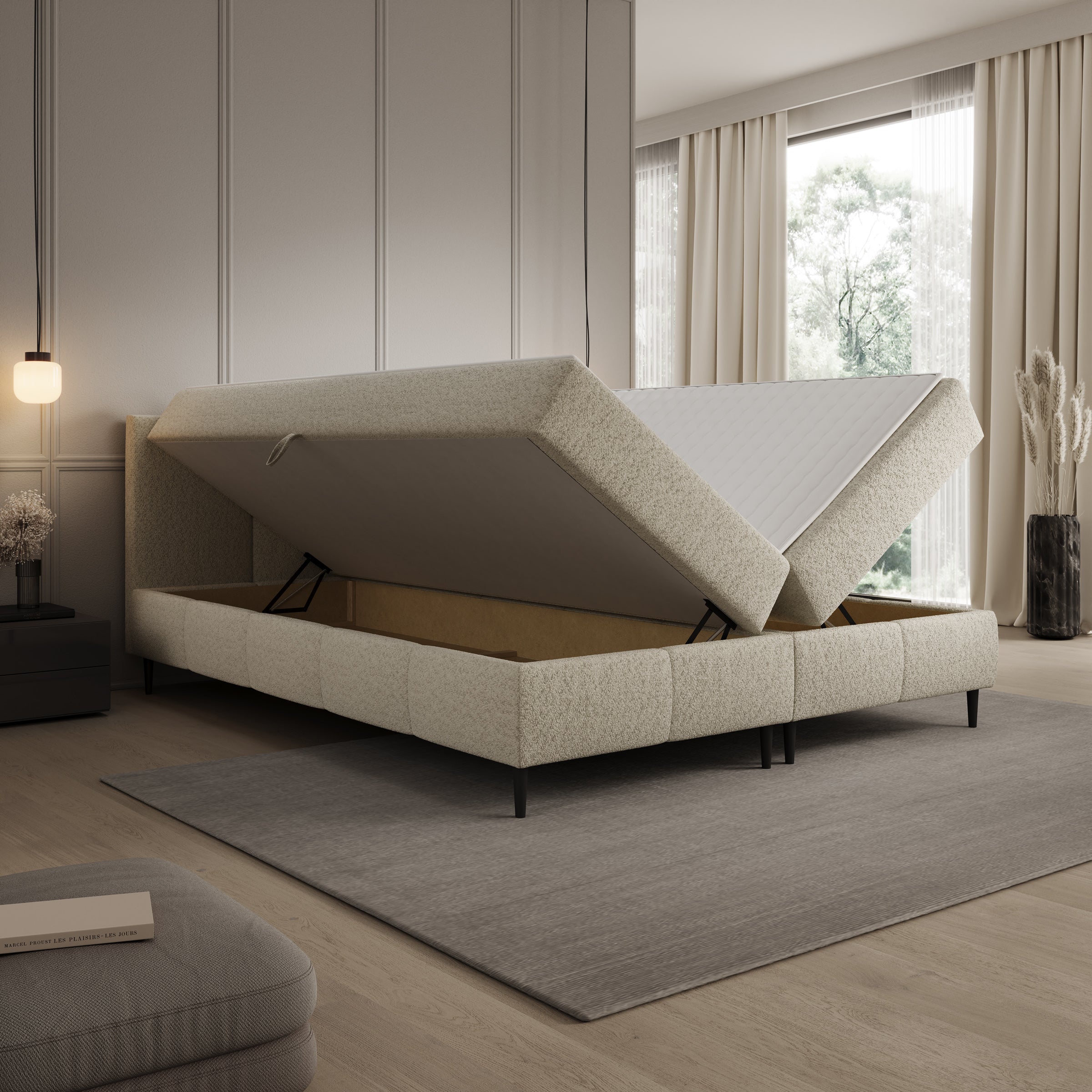 Brisa - Boxspring met opbergruimte - Teddystof beige - 160x200 cm