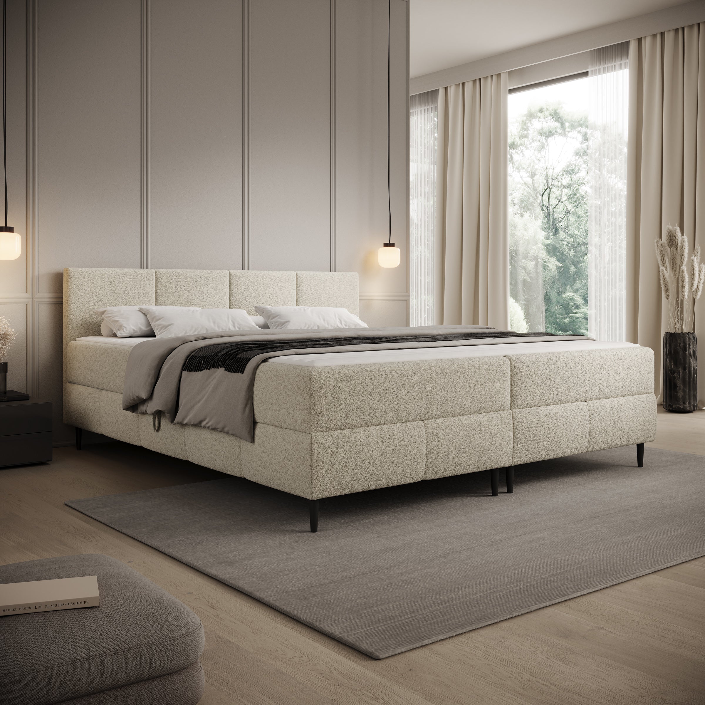Brisa - Boxspring met opbergruimte - Teddystof beige - 180x200 cm