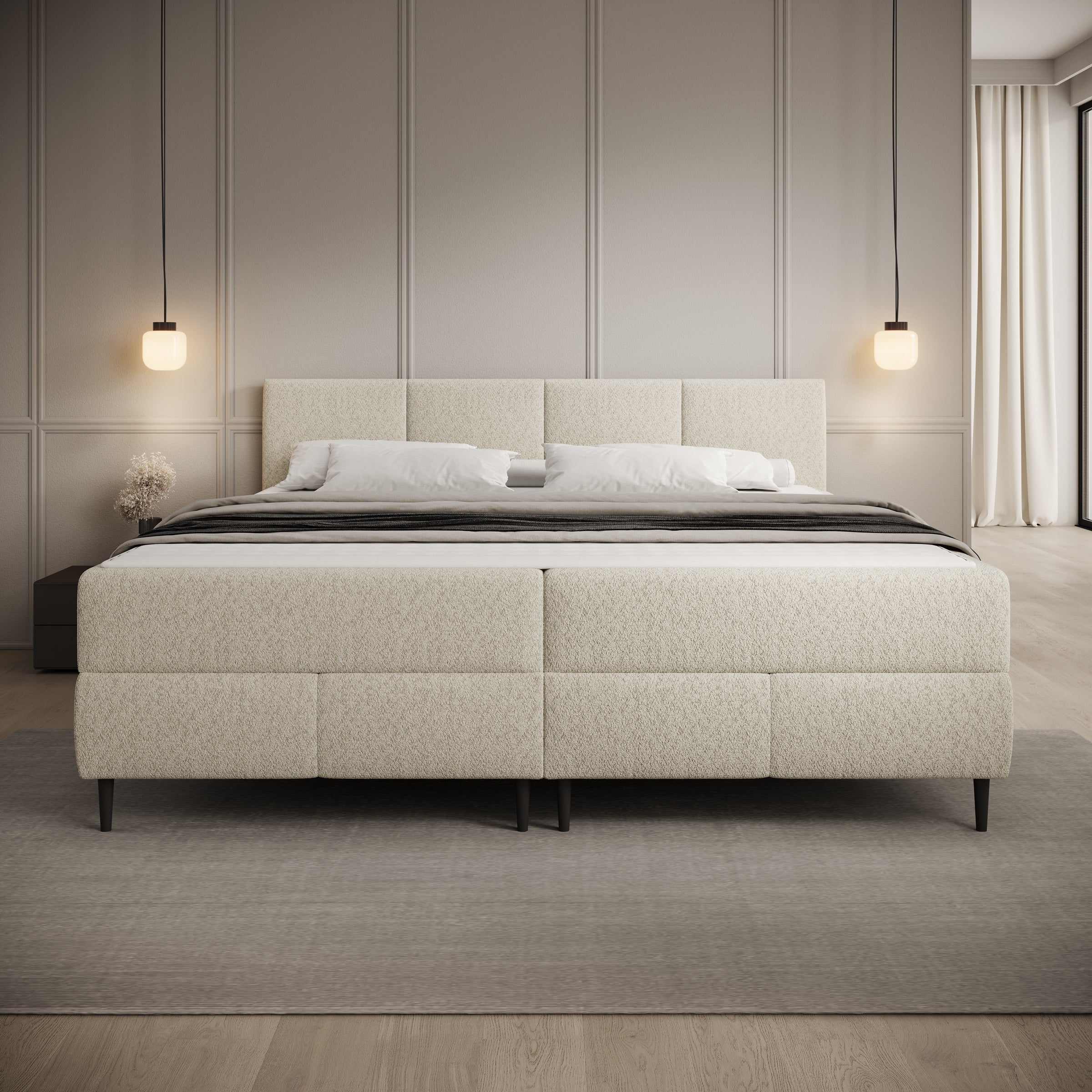 Brisa - Boxspring met opbergruimte - Teddystof beige - 180x200 cm