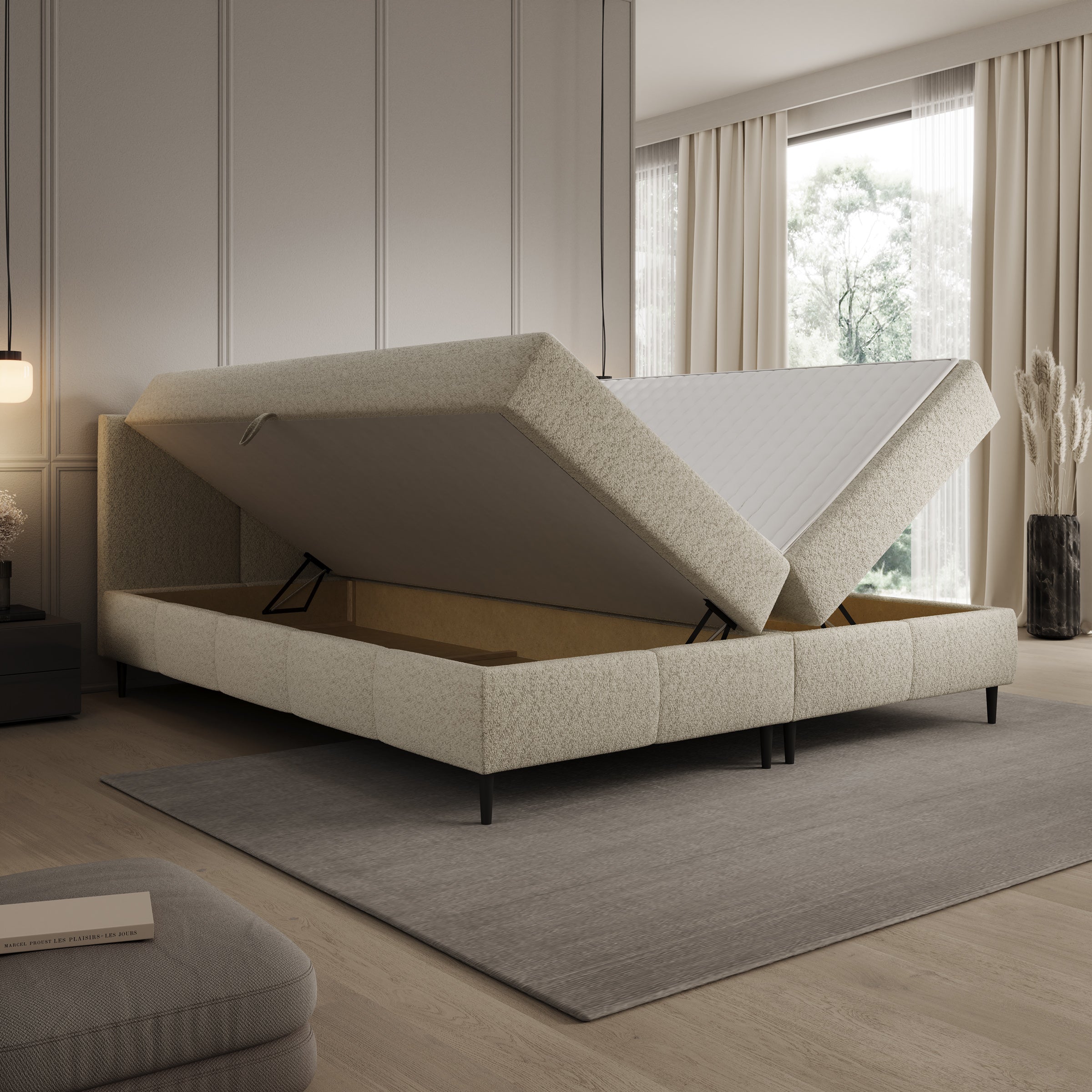 Brisa - Boxspring met opbergruimte - Teddystof beige - 180x200 cm