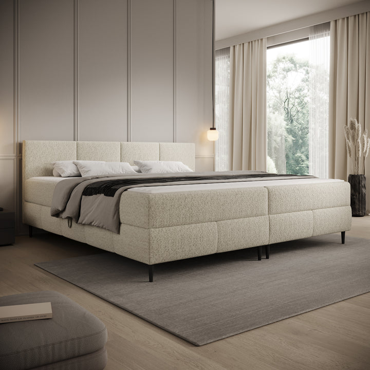Brisa - Boxspring met opbergruimte - Teddystof beige - 200x200 cm
