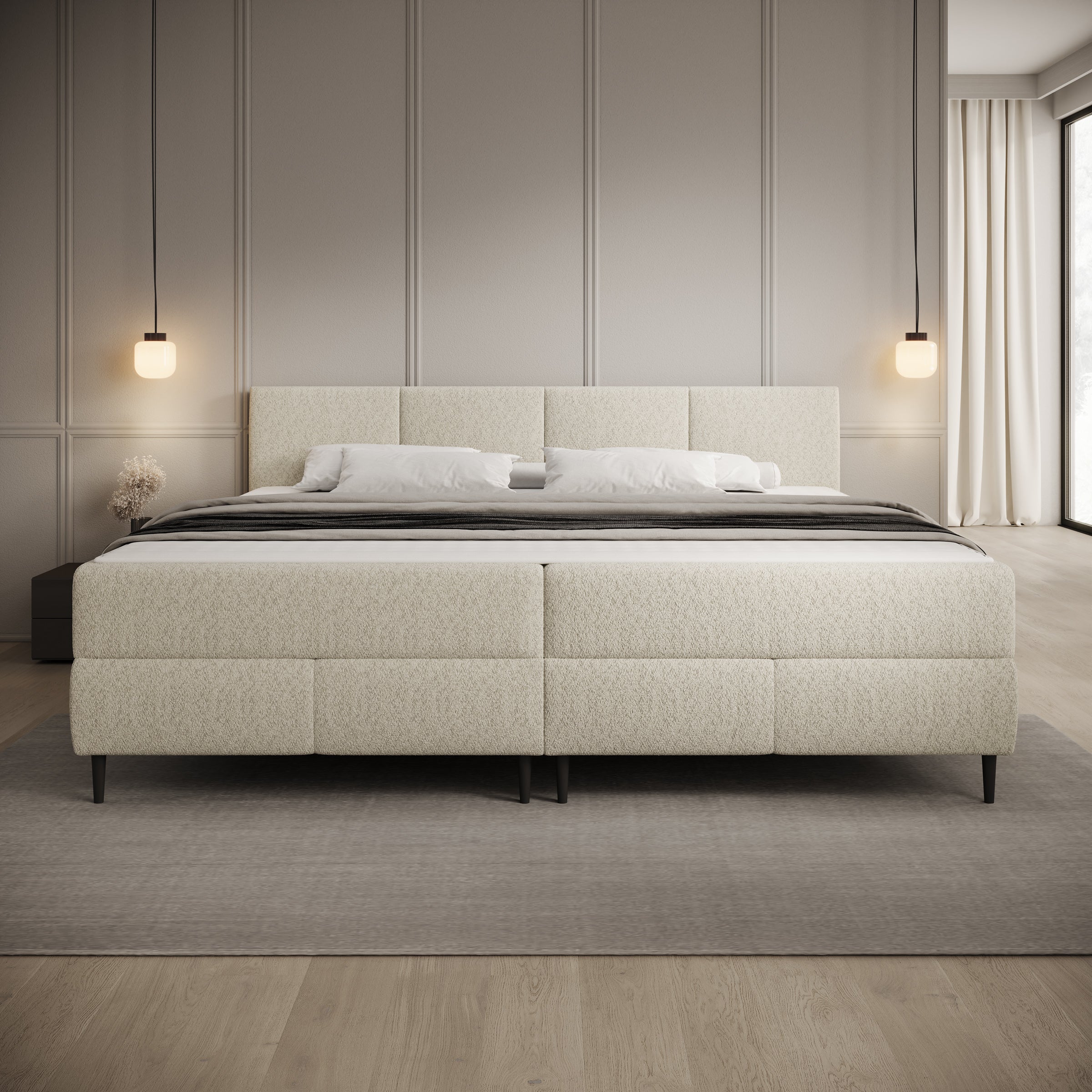 Brisa - Boxspring met opbergruimte - Teddystof beige - 200x200 cm