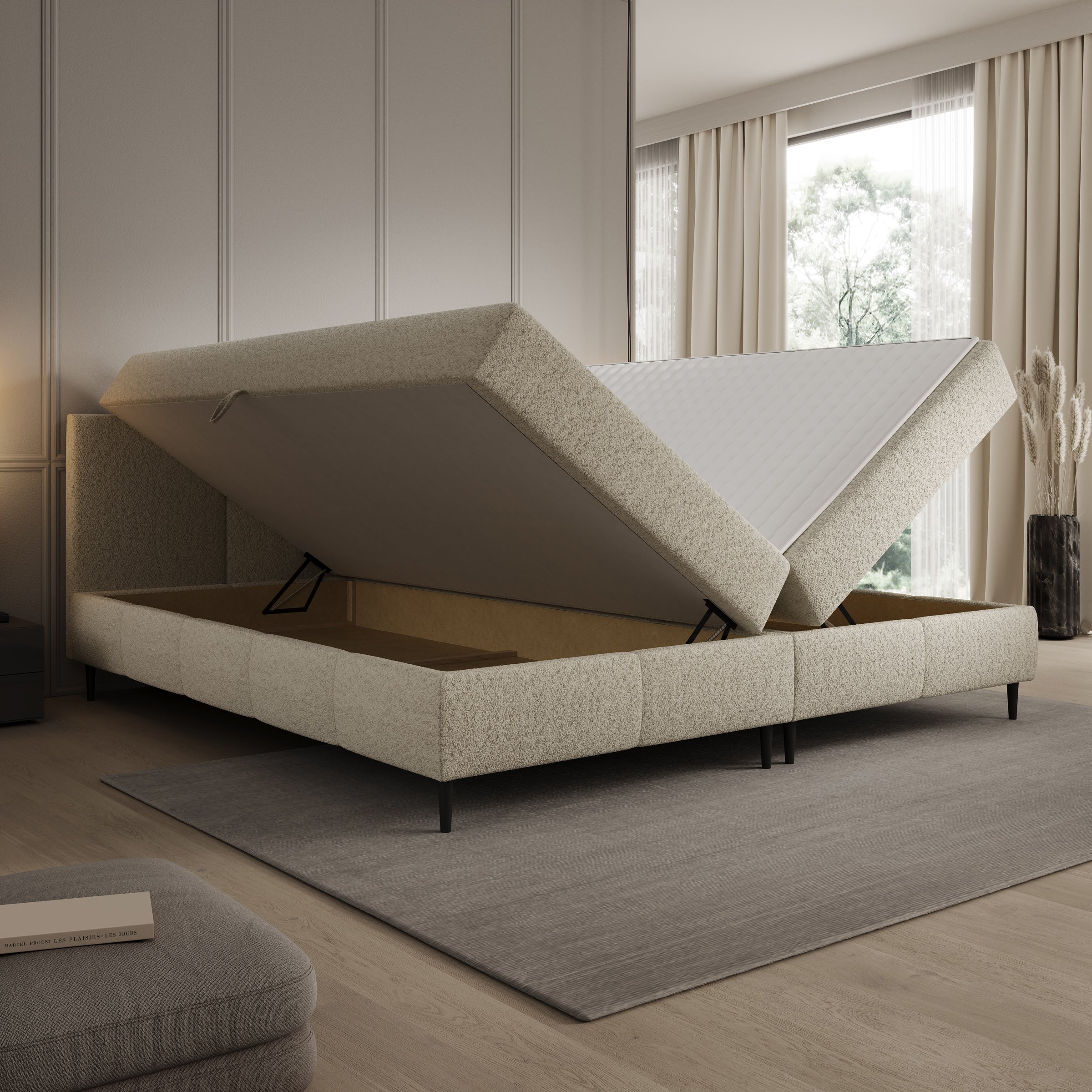 Brisa - Boxspring met opbergruimte - Teddystof beige - 200x200 cm