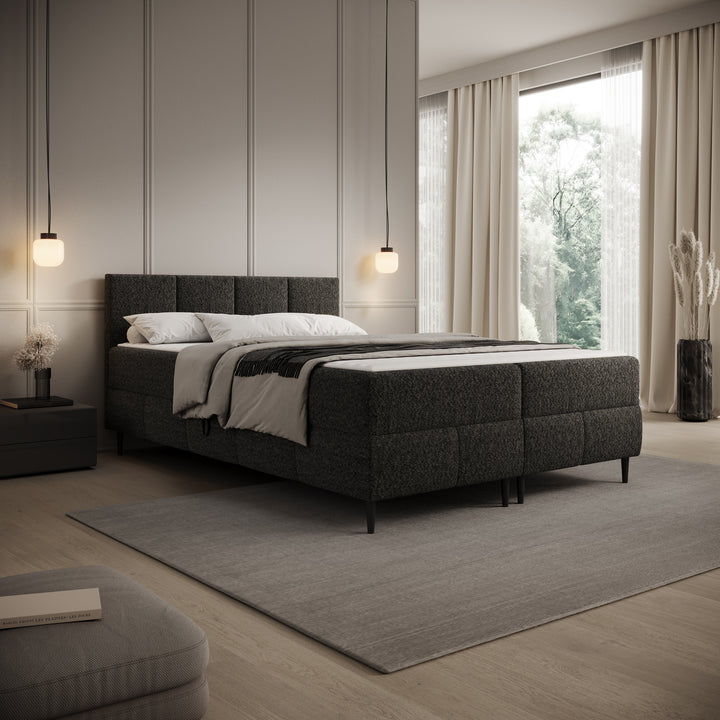 Brisa - Boxspring met opbergruimte - Teddystof zwart - 140x200 cm