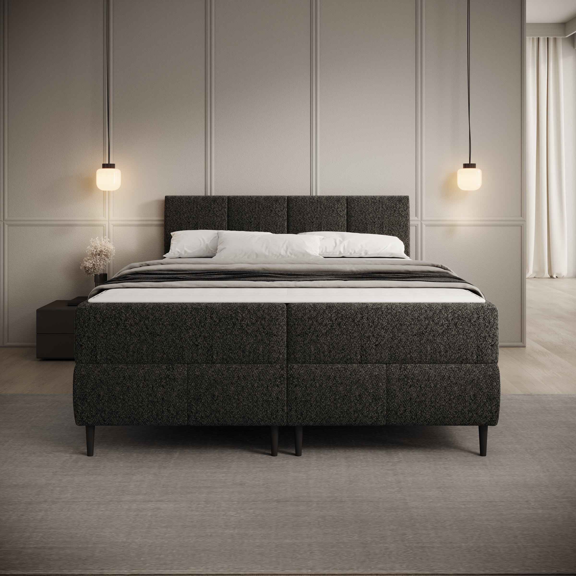 Brisa - Boxspring met opbergruimte - Teddystof zwart - 140x200 cm