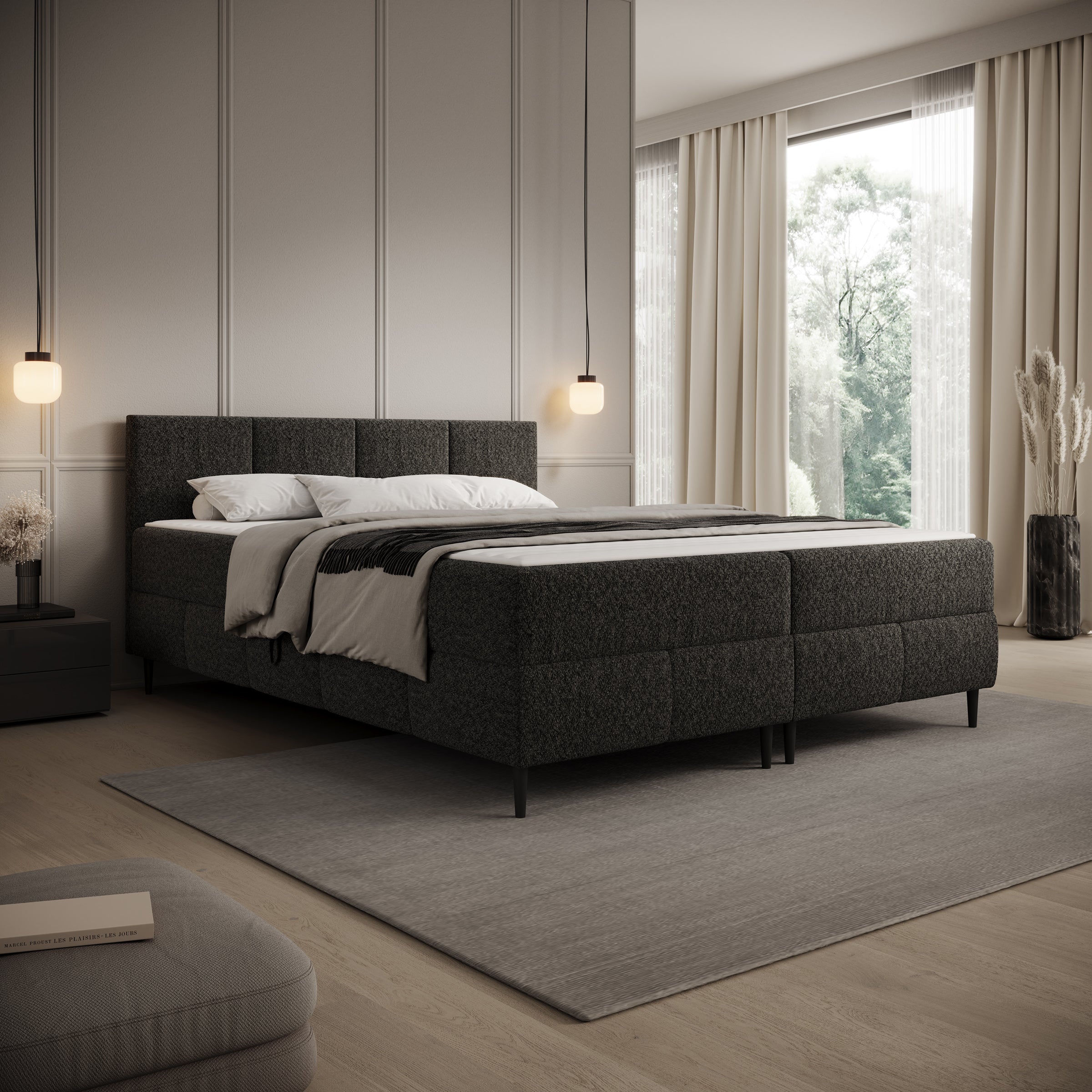 Brisa - Boxspring met opbergruimte - Teddystof zwart - 160x200 cm