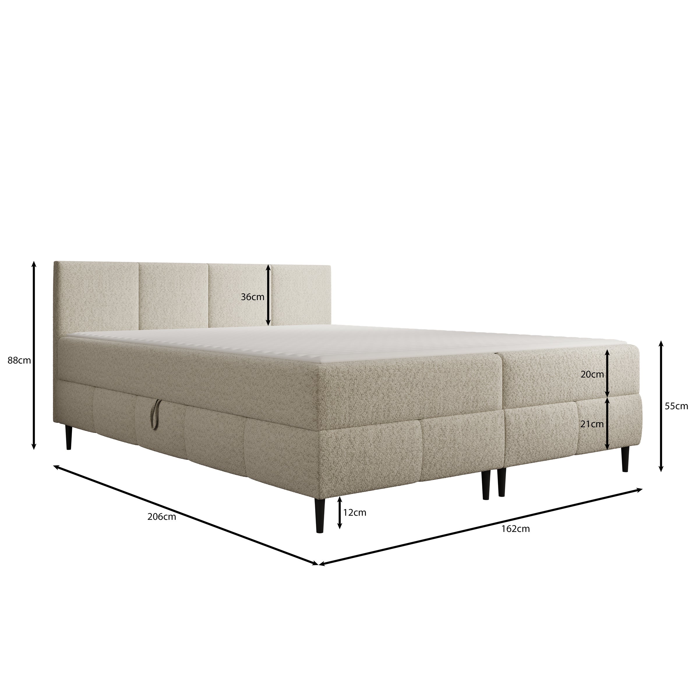 Brisa - Boxspring met opbergruimte - Teddystof zwart - 160x200 cm