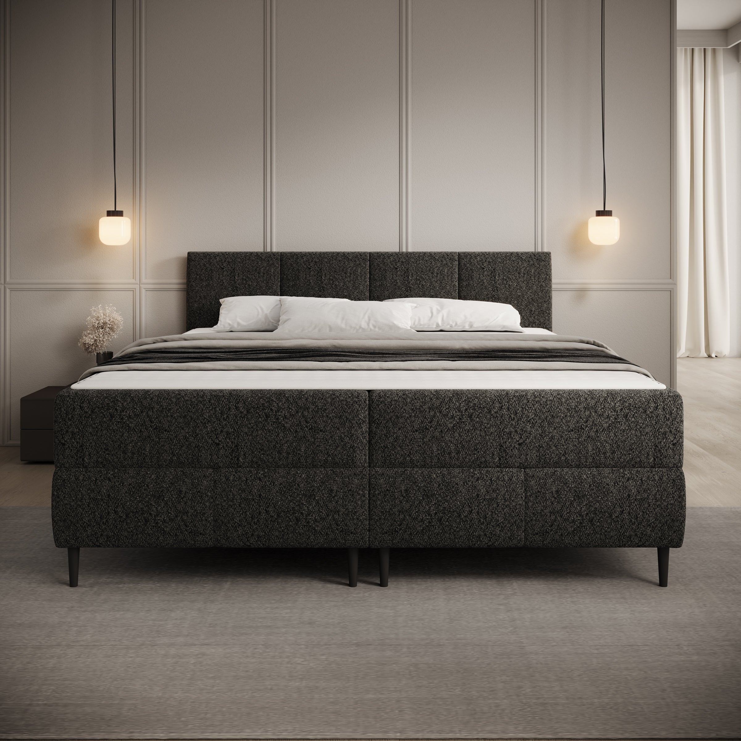 Brisa - Boxspring met opbergruimte - Teddystof zwart - 160x200 cm