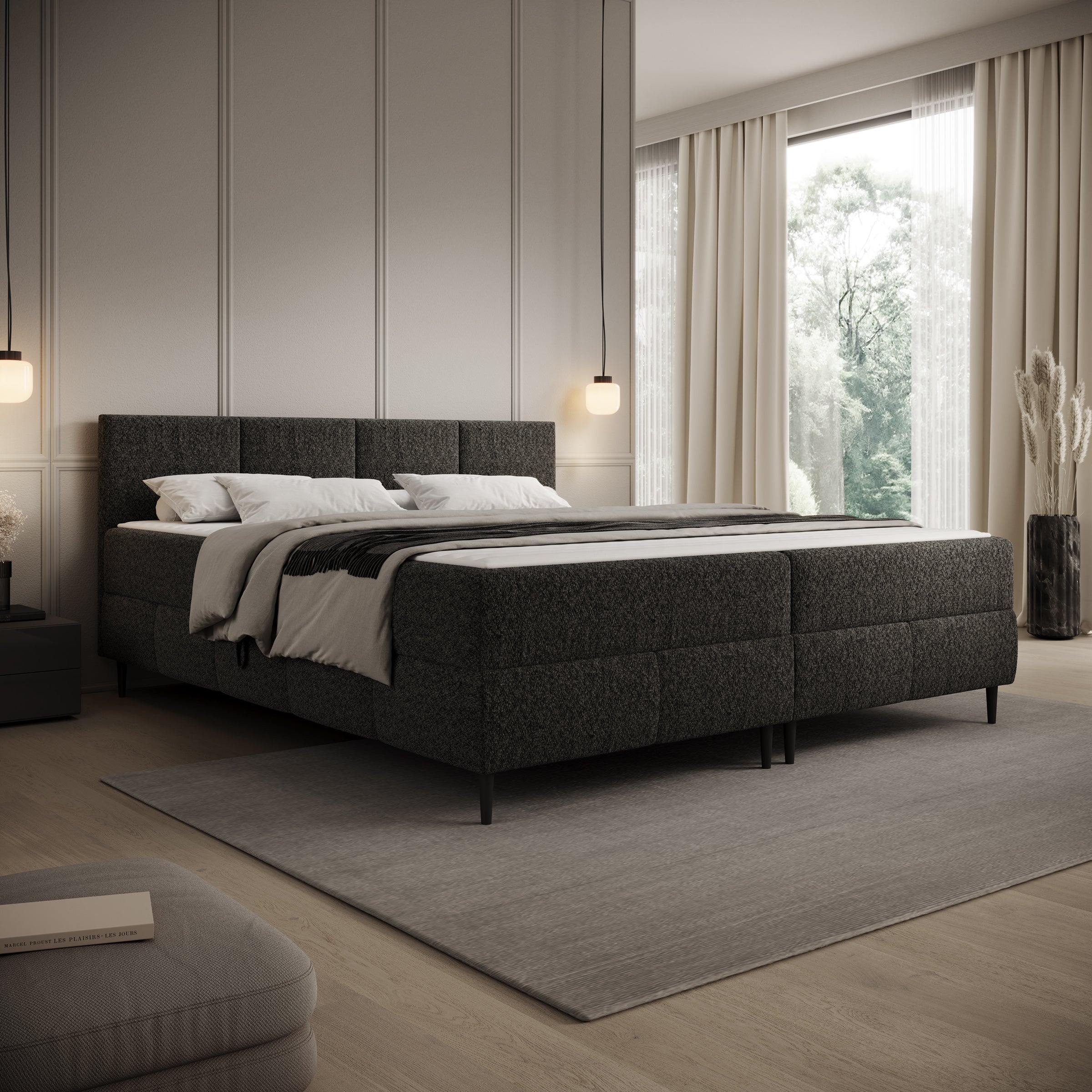 Brisa - Boxspring met opbergruimte - Teddystof zwart - 180x200 cm