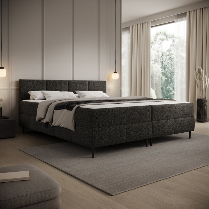 Brisa - Boxspring met opbergruimte - Teddystof zwart - 180x200 cm
