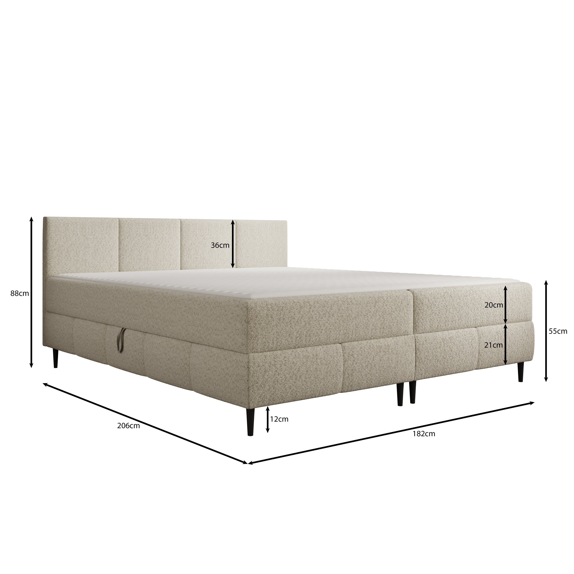 Brisa - Boxspring met opbergruimte - Teddystof zwart - 180x200 cm