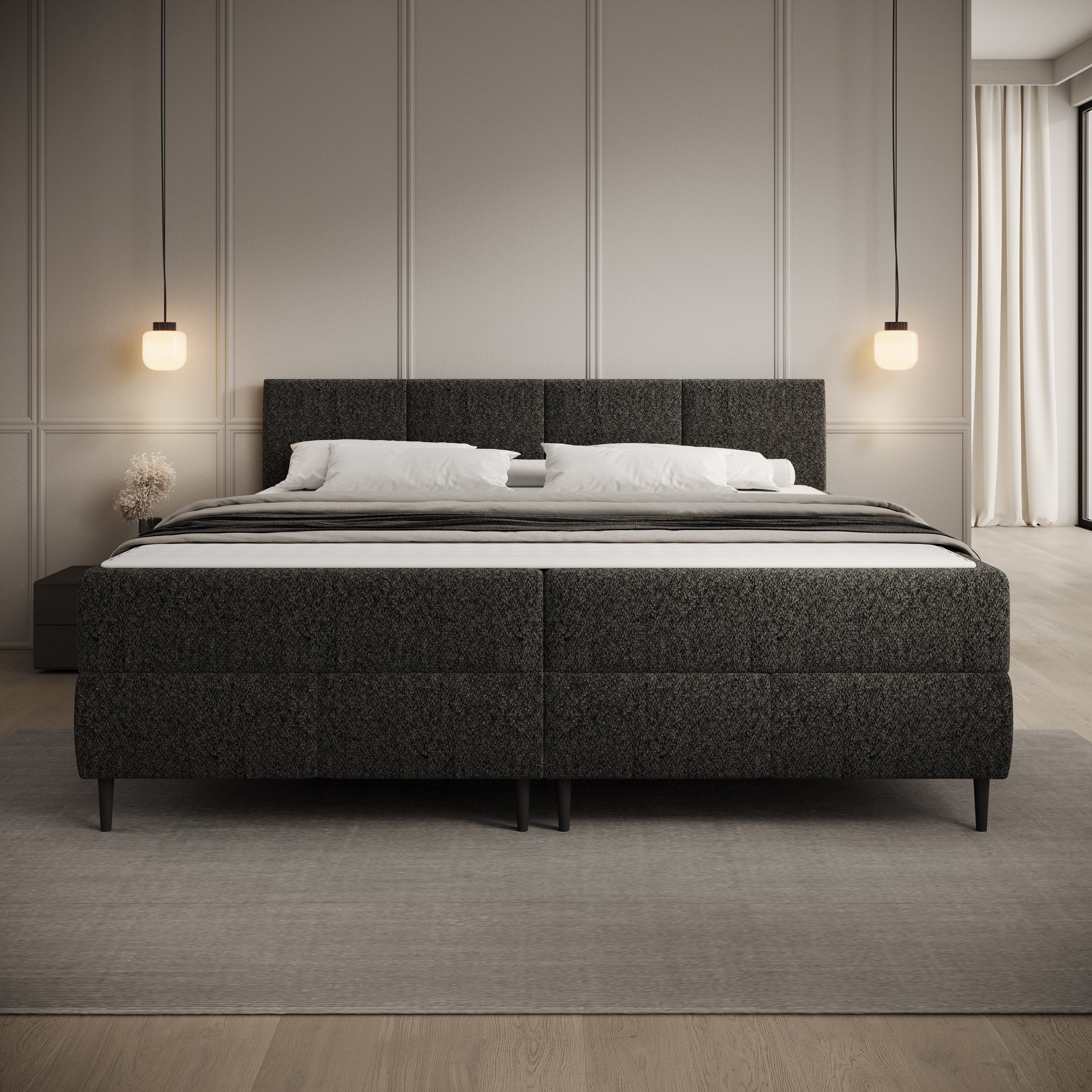 Brisa - Boxspring met opbergruimte - Teddystof zwart - 180x200 cm