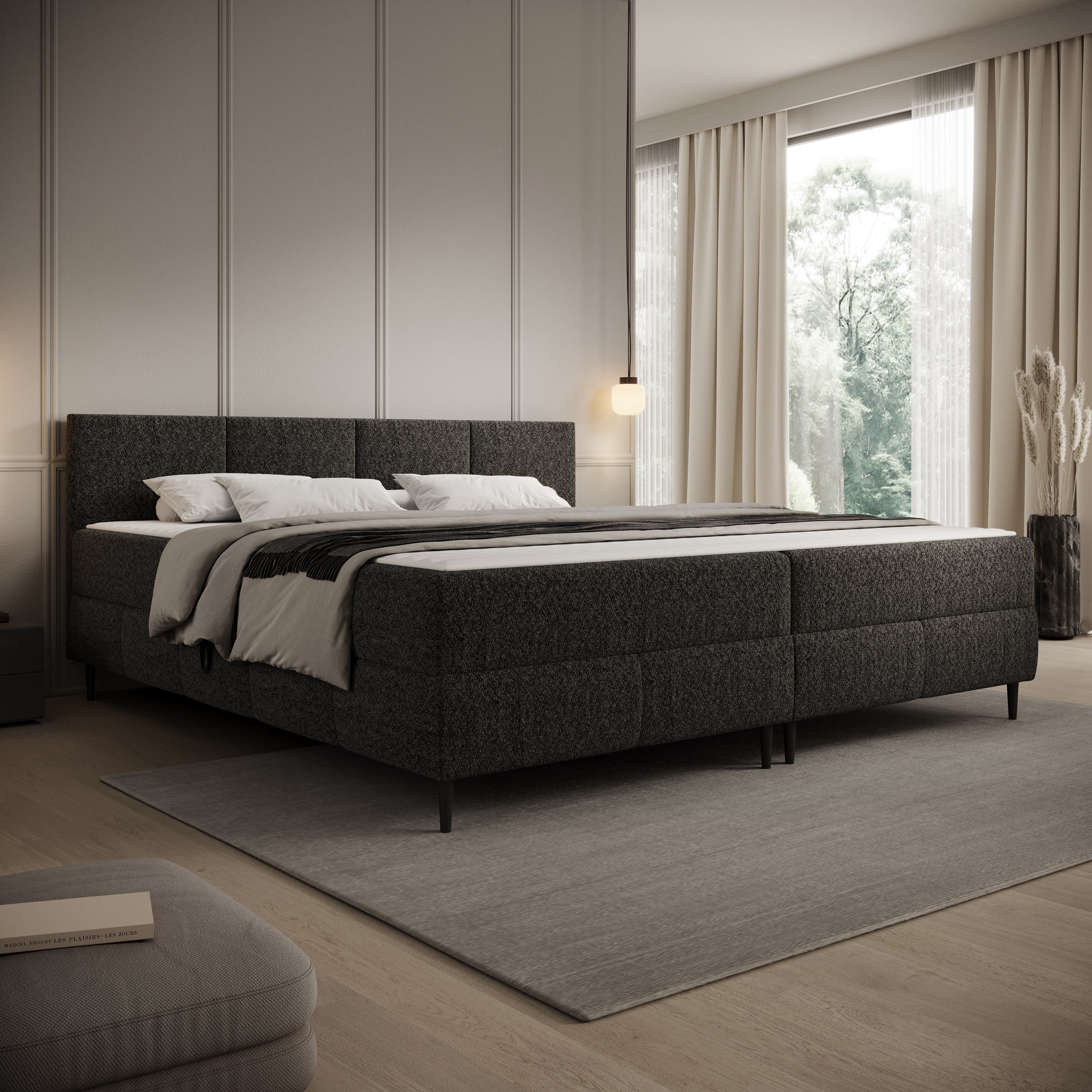 Brisa - Boxspring met opbergruimte - Teddystof zwart - 200x200 cm