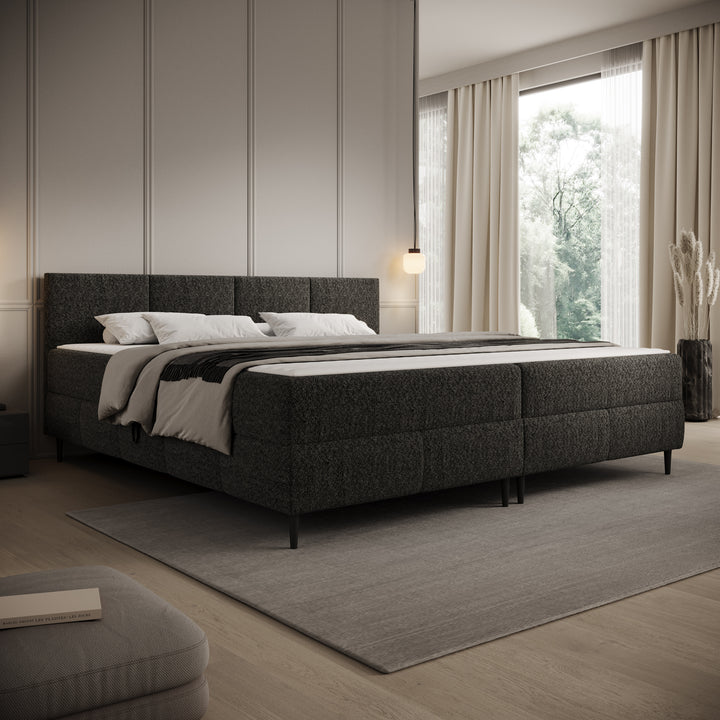 Brisa - Boxspring met opbergruimte - Teddystof zwart - 200x200 cm