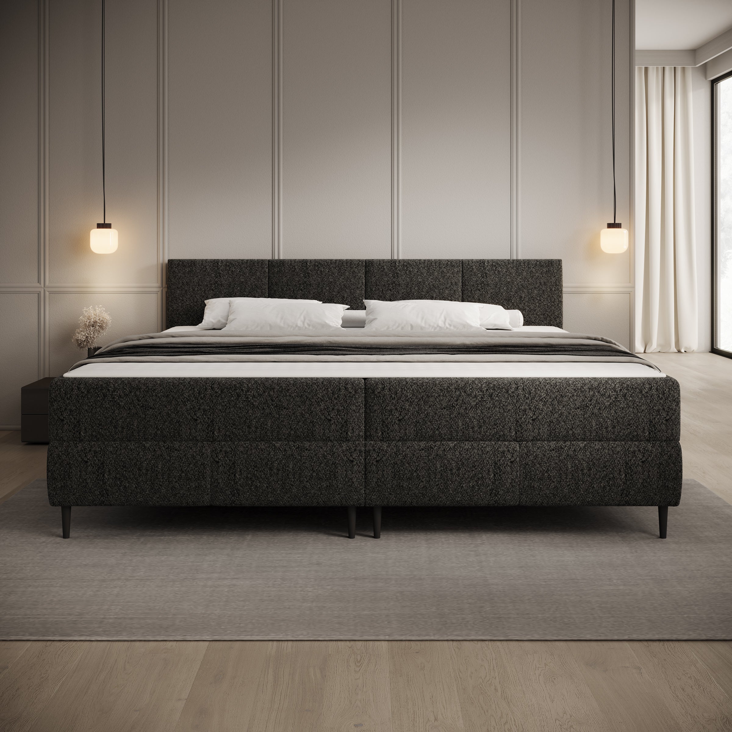 Brisa - Boxspring met opbergruimte - Teddystof zwart - 200x200 cm
