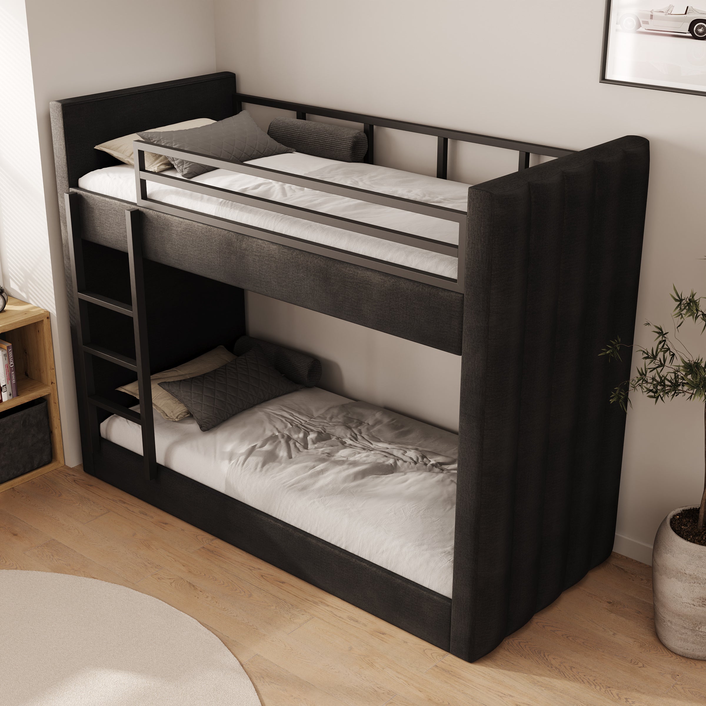 Brivon - Stapelbed - Velvet zwart - 90x200 cm