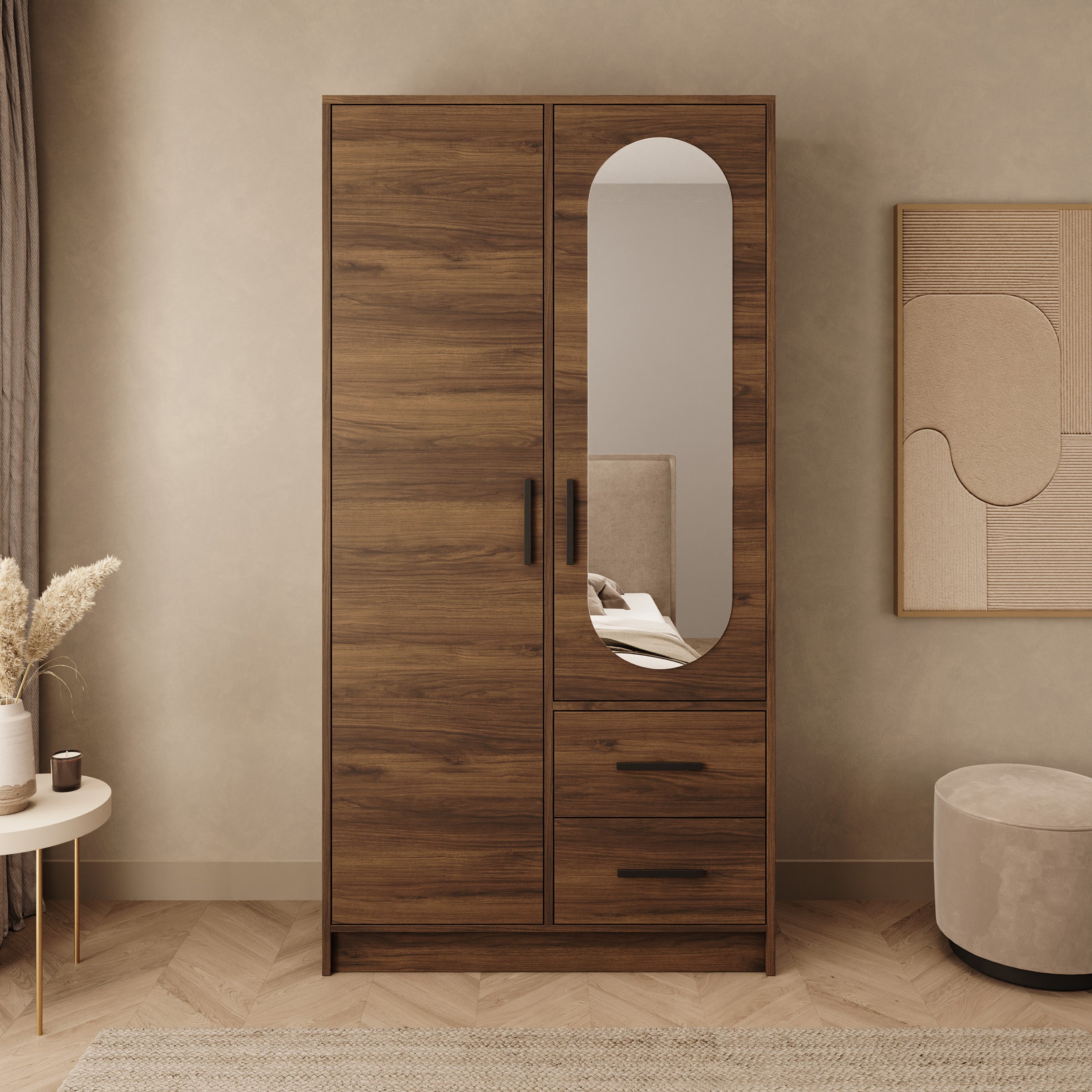 Brody - Kledingkast 2-deurs - Walnootpatroon - 103x40x202 cm