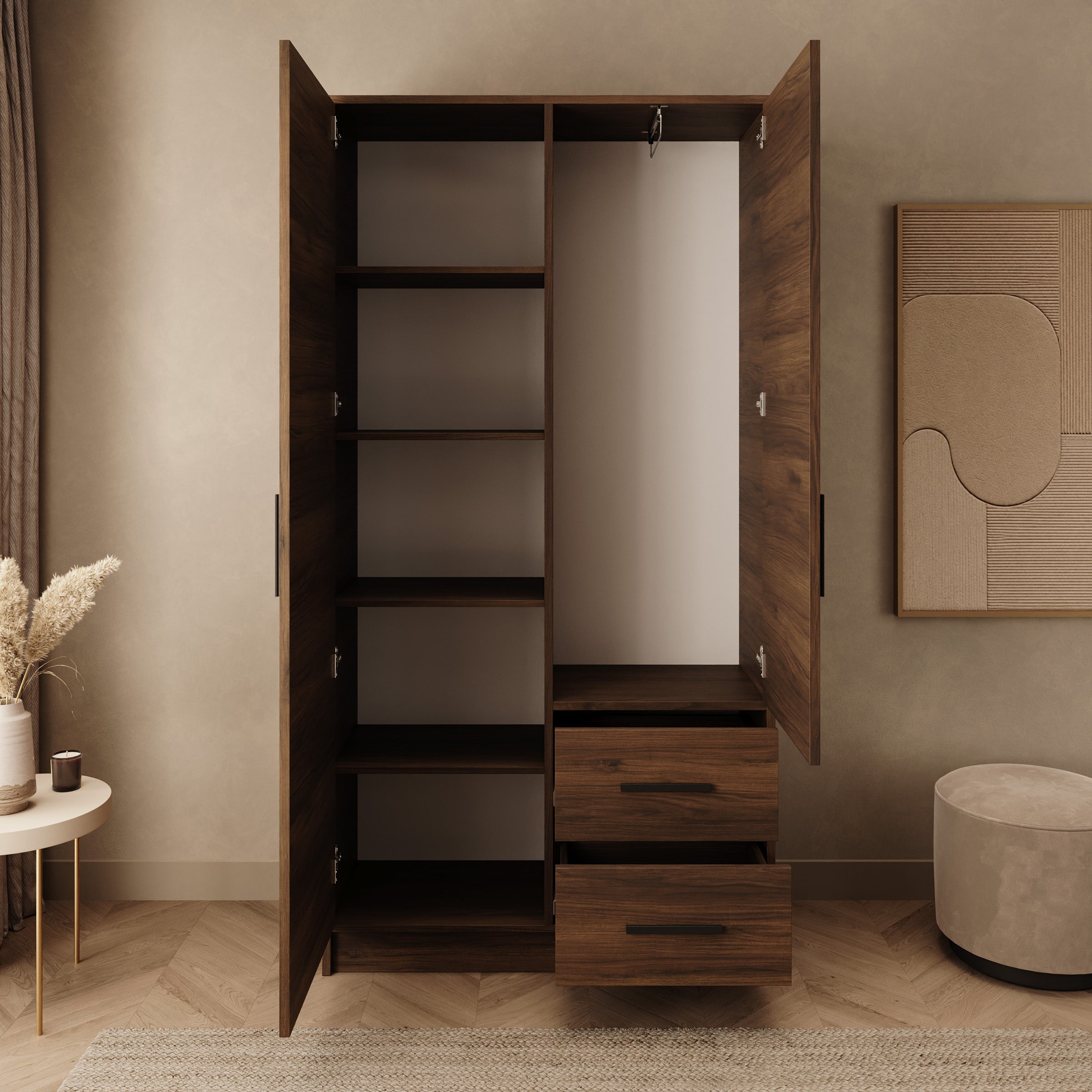 Brody - Kledingkast 2-deurs - Walnootpatroon - 103x40x202 cm