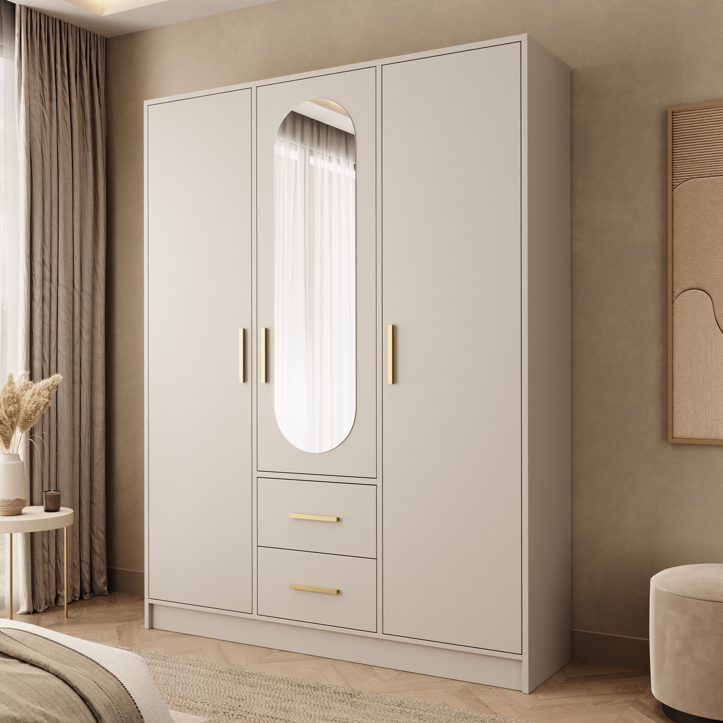 Brody - Kledingkast 3-deurs - Beige - 153x40x202 cm