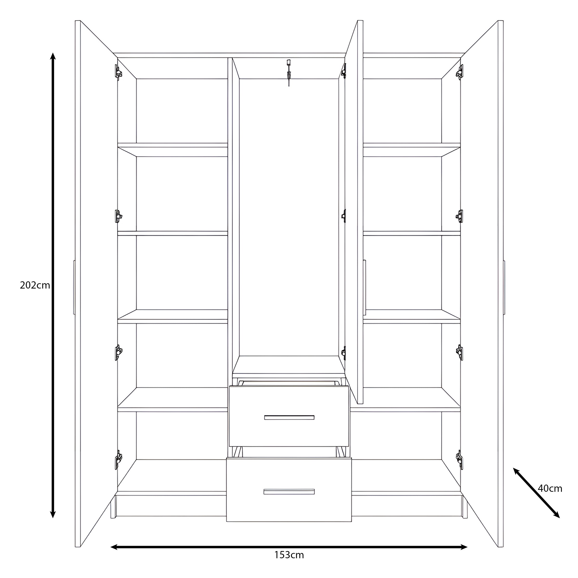 Brody - Kledingkast 3-deurs - Walnootpatroon - 153x40x202 cm