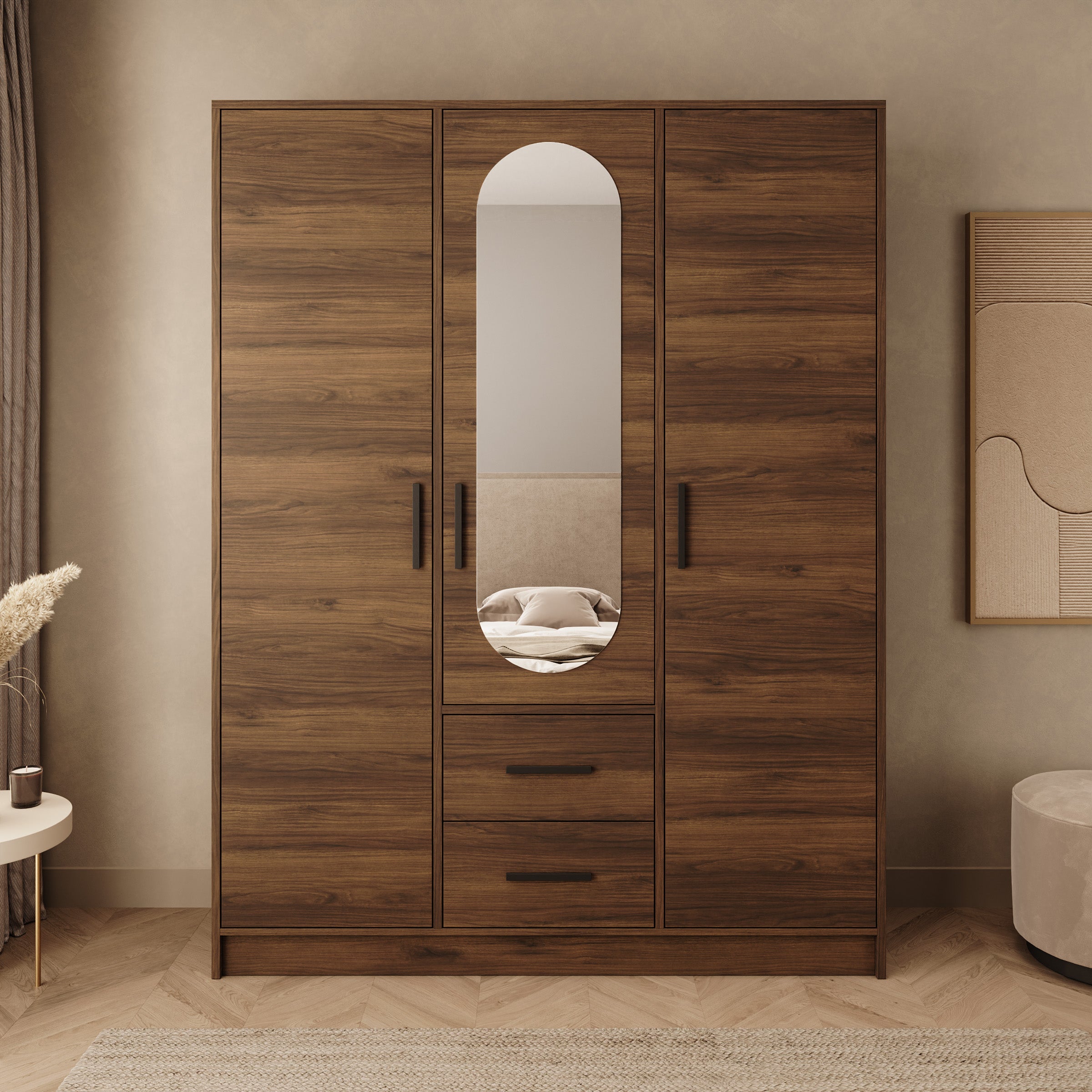 Brody - Kledingkast 3-deurs - Walnootpatroon - 153x40x202 cm