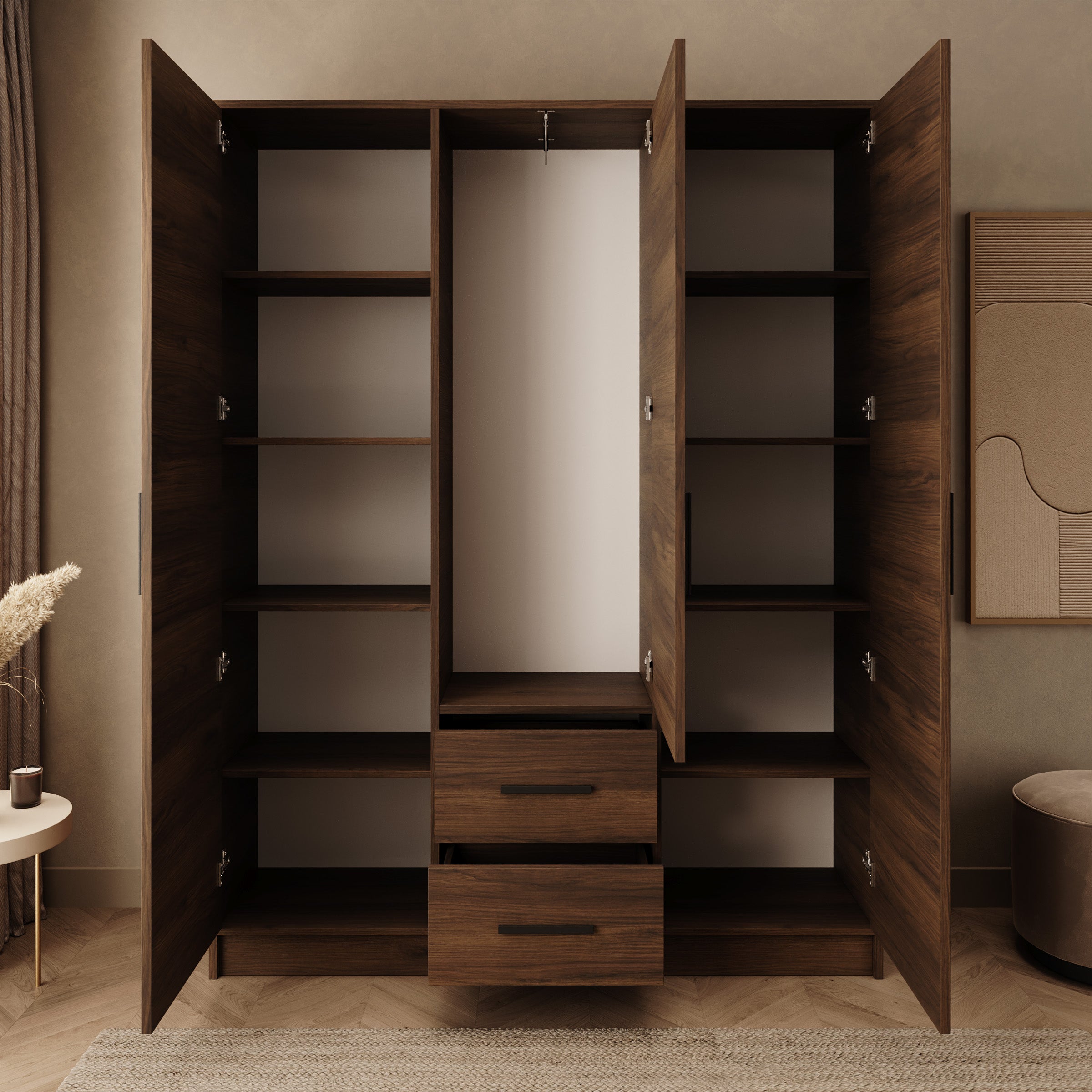 Brody - Kledingkast 3-deurs - Walnootpatroon - 153x40x202 cm