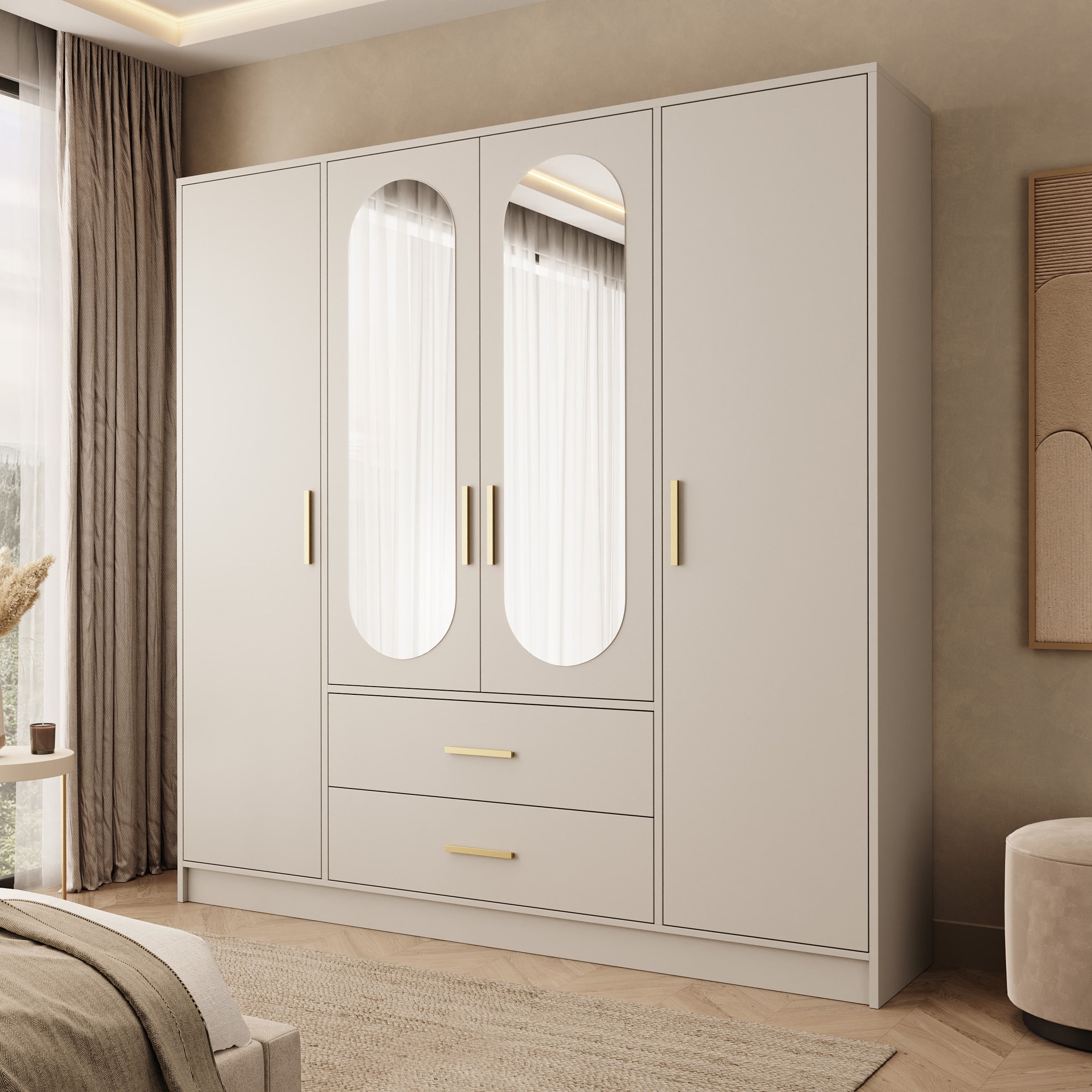 Brody - Kledingkast 4-deurs - Beige - 201x40x202 cm