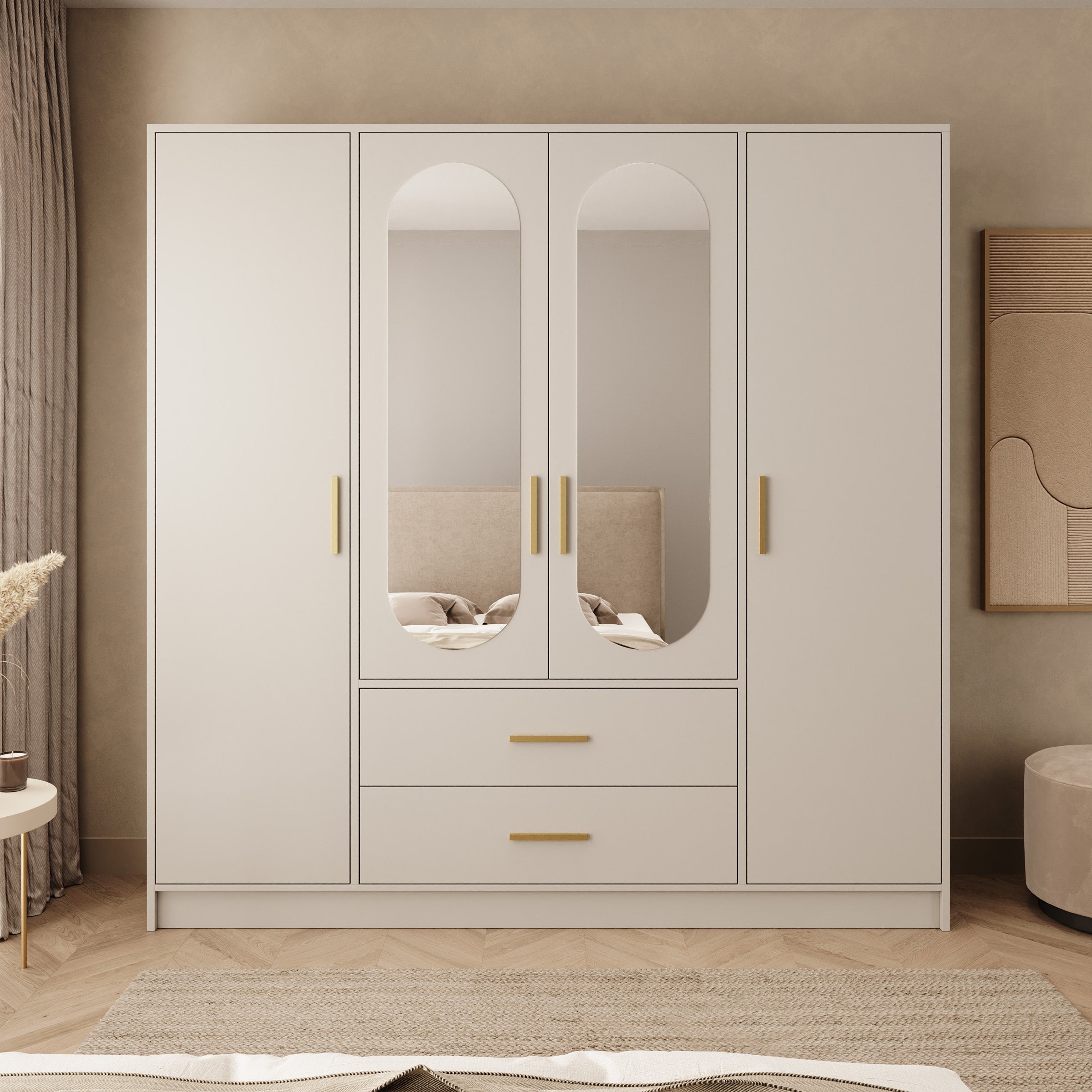 Brody - Kledingkast 4-deurs - Beige - 201x40x202 cm