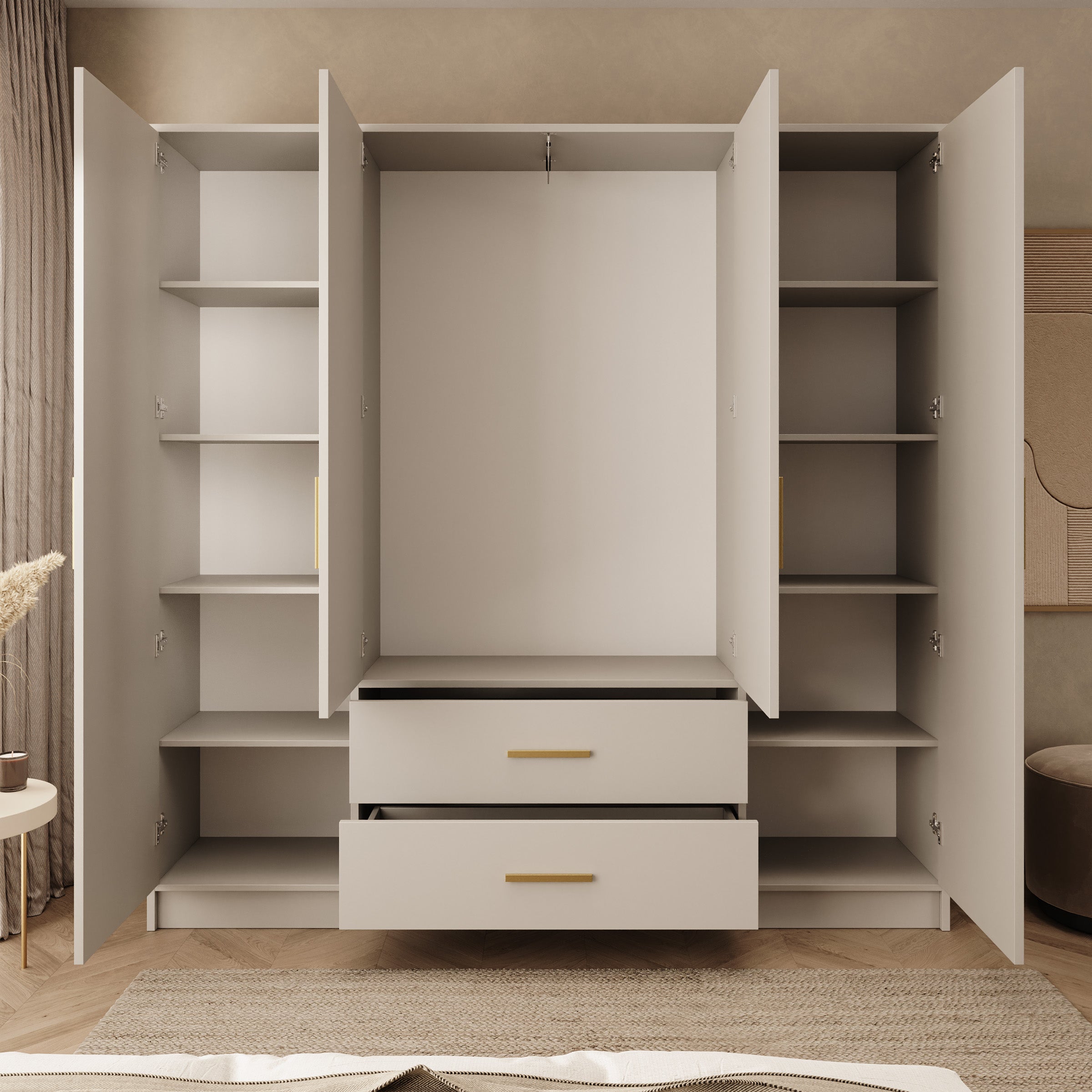 Brody - Kledingkast 4-deurs - Beige - 201x40x202 cm