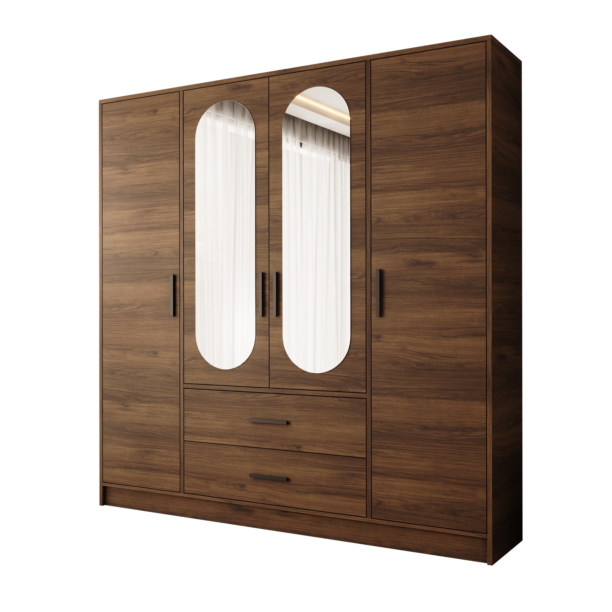 Brody - Kledingkast 4-deurs - Walnootpatroon - 201x40x202 cm