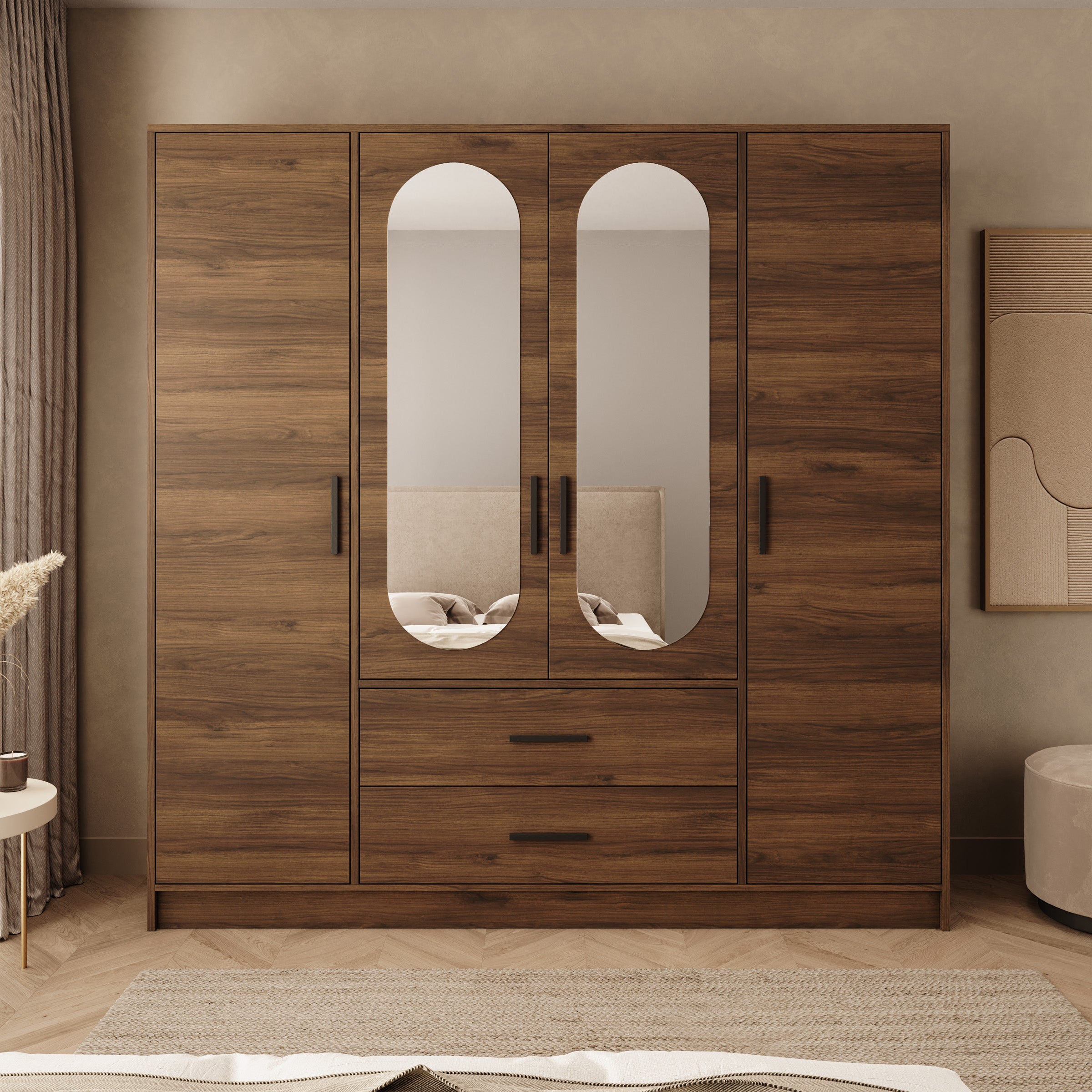 Brody - Kledingkast 4-deurs - Walnootpatroon - 201x40x202 cm