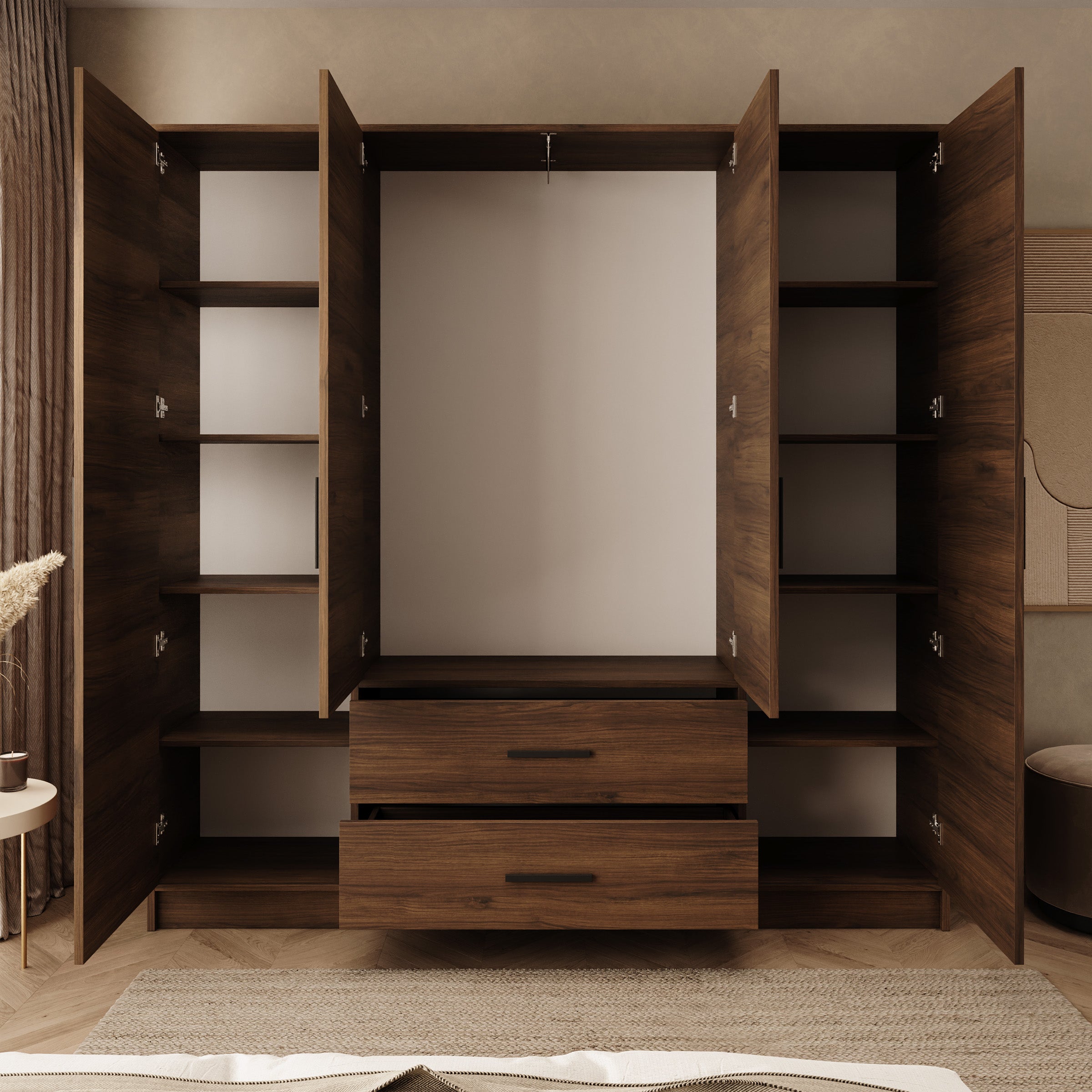 Brody - Kledingkast 4-deurs - Walnootpatroon - 201x40x202 cm