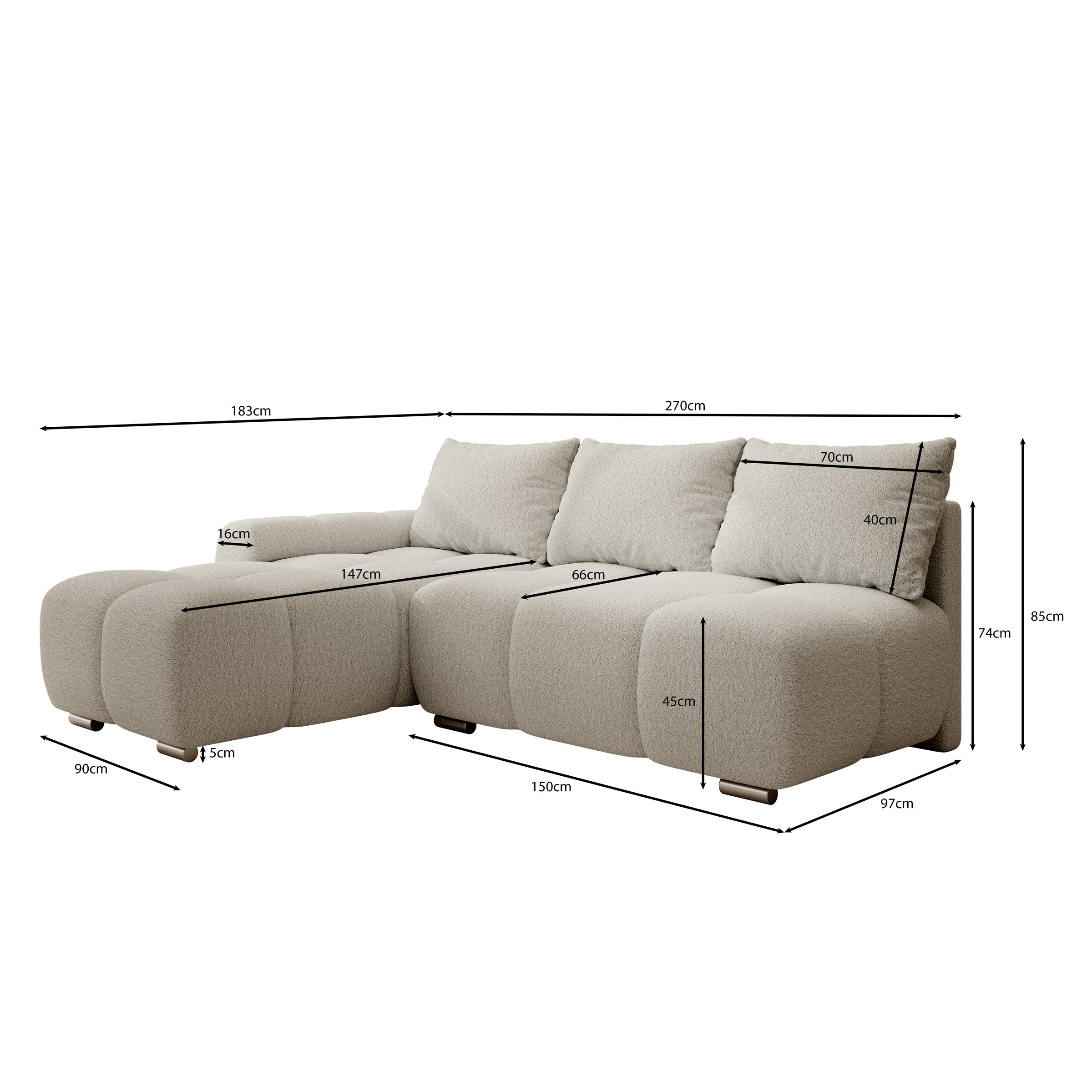 Broome - Hoekbank 3-zits - Beige teddystof - Links