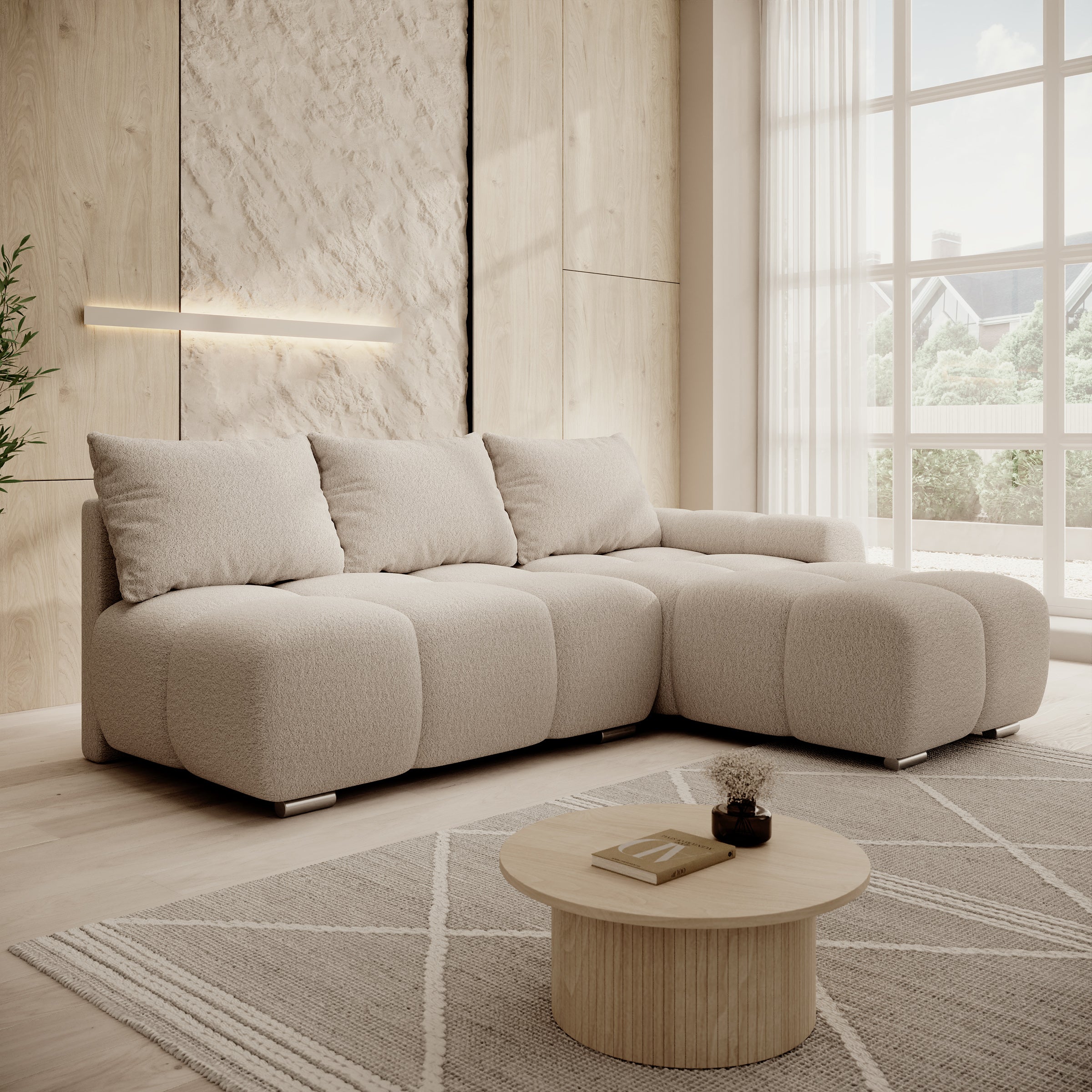 Broome - Hoekbank 3-zits - Beige teddystof - Rechts