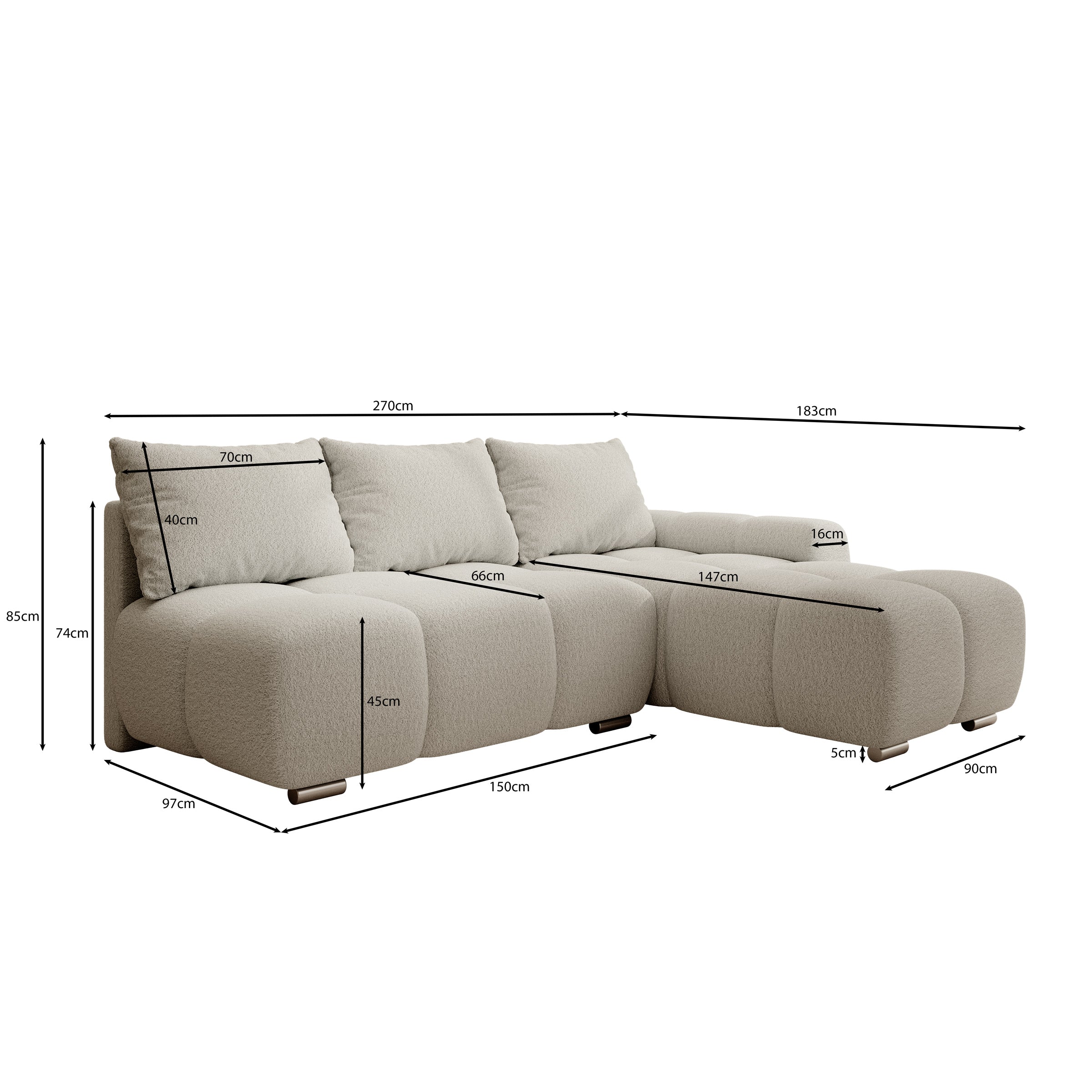 Broome - Hoekbank 3-zits - Beige teddystof - Rechts