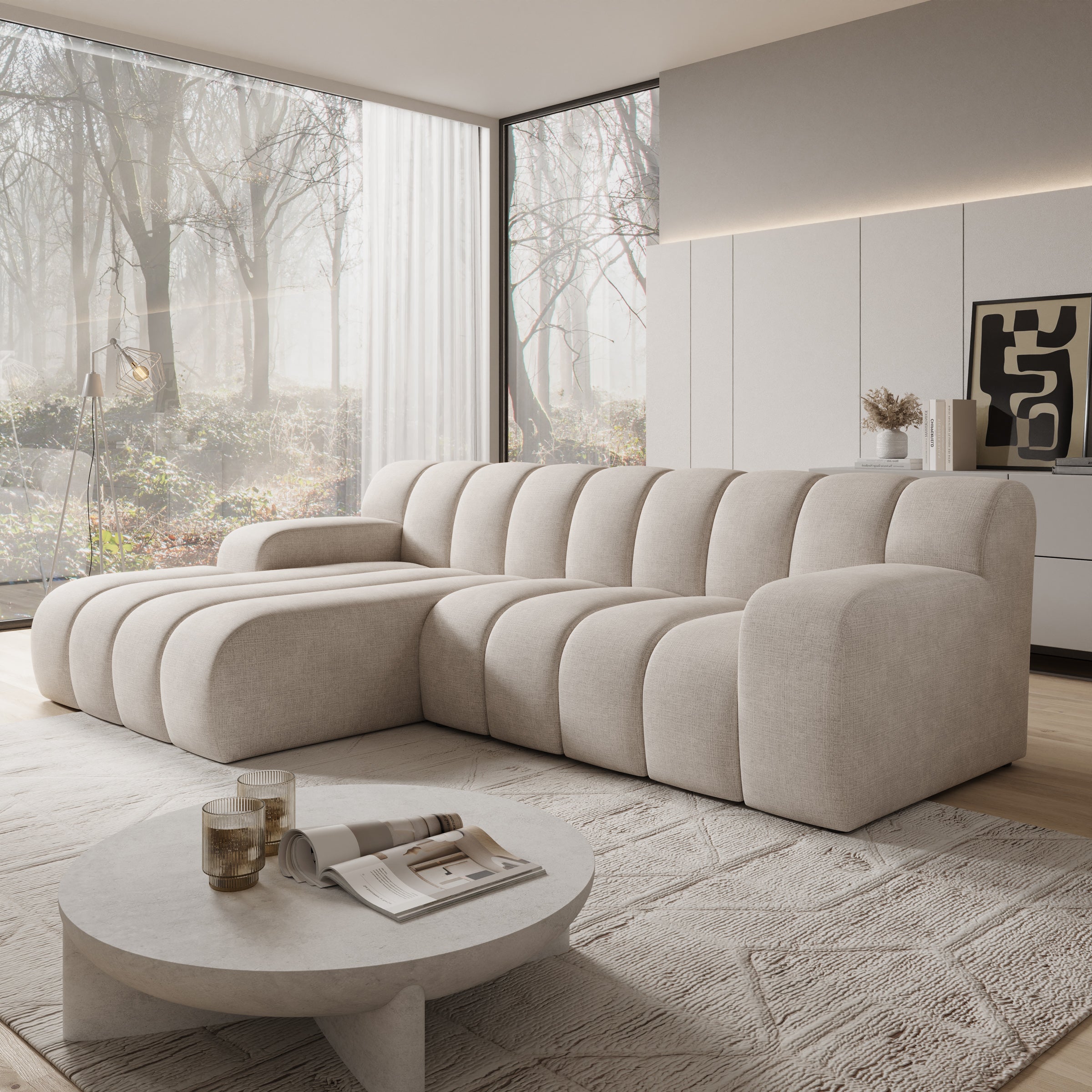 Brunello - Hoekbank 3-zits met chaise longue - Stof beige - Links