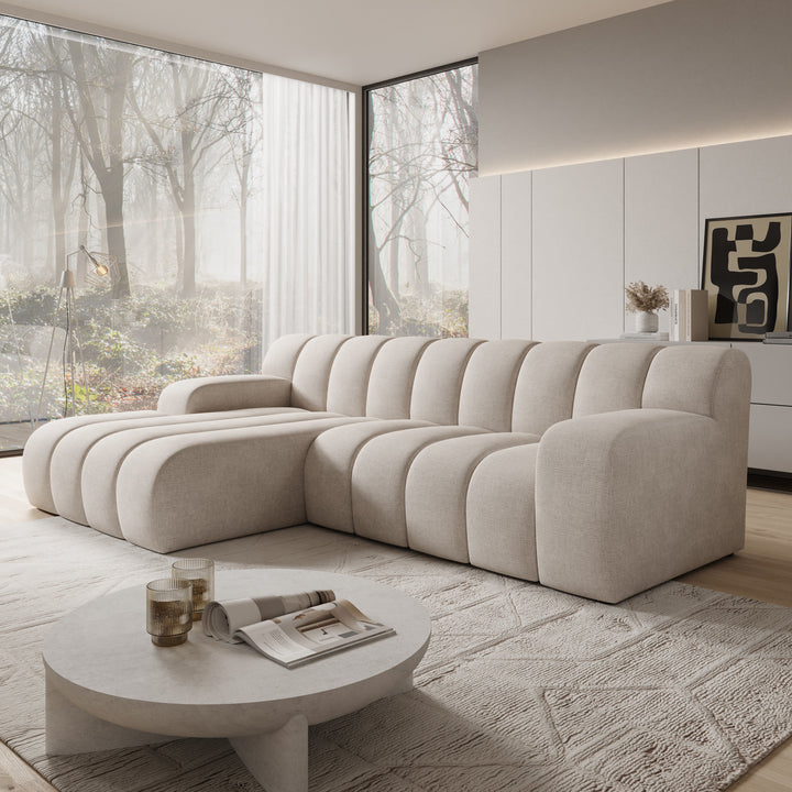 Brunello - Hoekbank 3-zits met chaise longue - Stof beige - Links