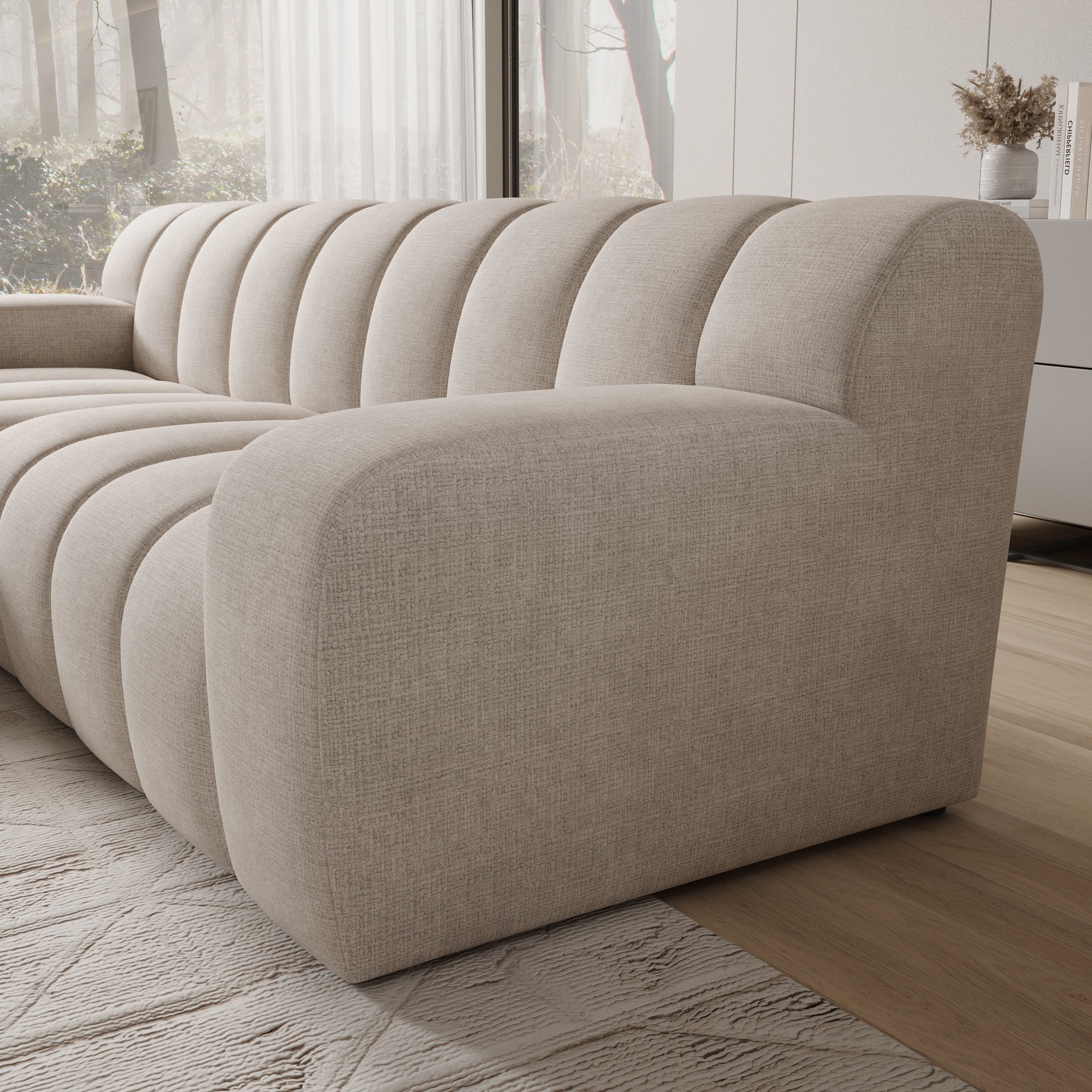 Brunello - Hoekbank 3-zits met chaise longue - Stof beige - Links
