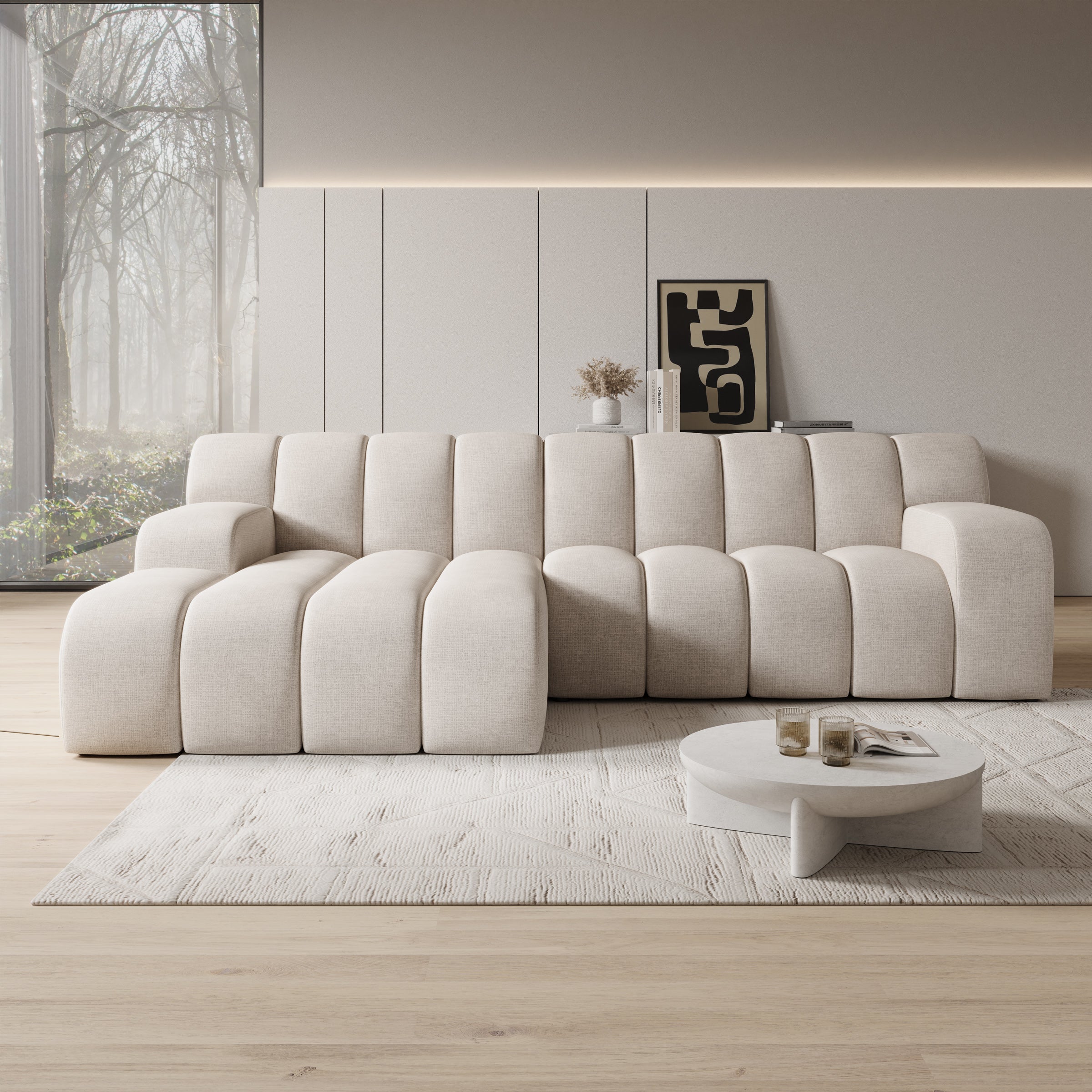 Brunello - Hoekbank 3-zits met chaise longue - Stof beige - Links