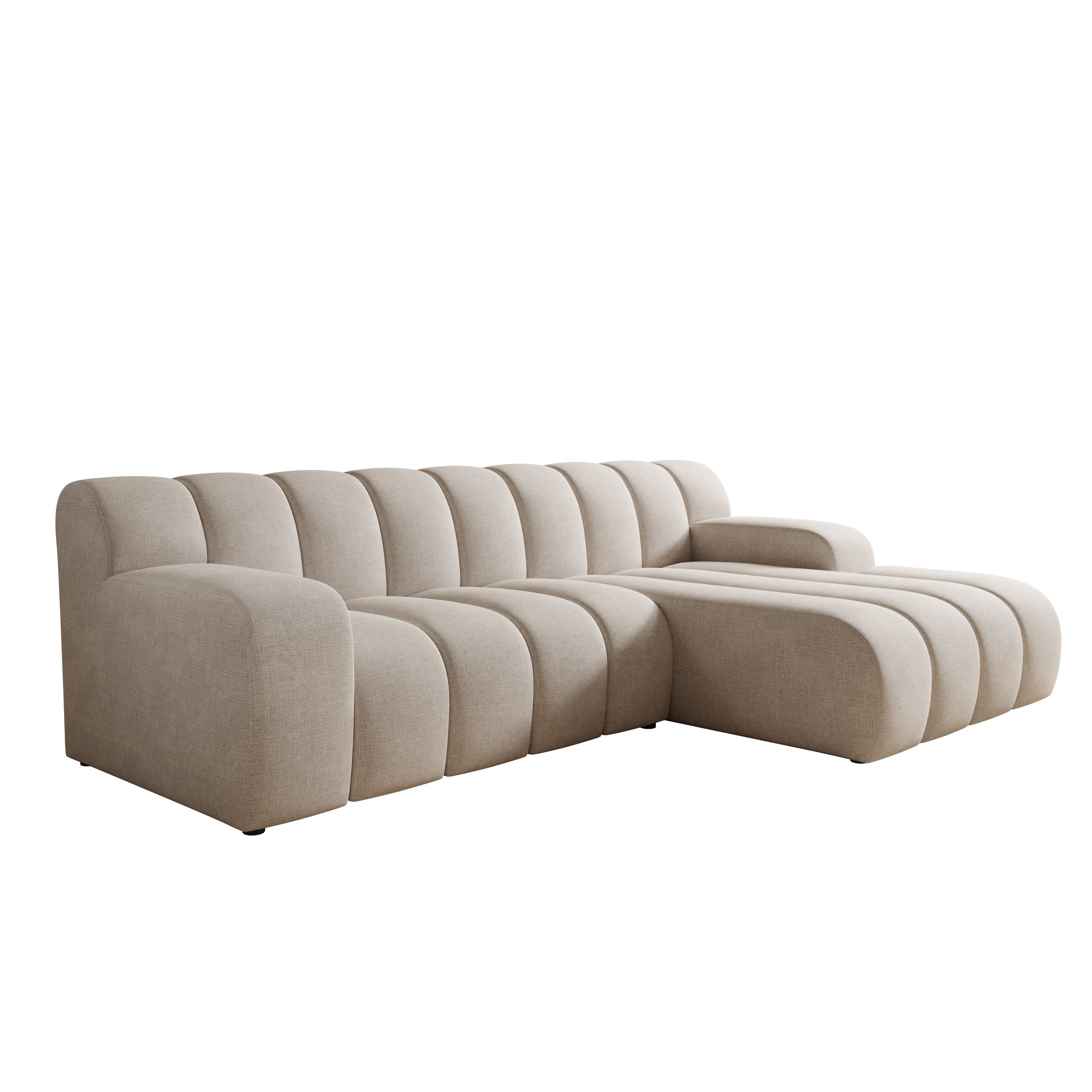 Brunello - Hoekbank 3-zits met chaise longue - Stof beige - Rechts