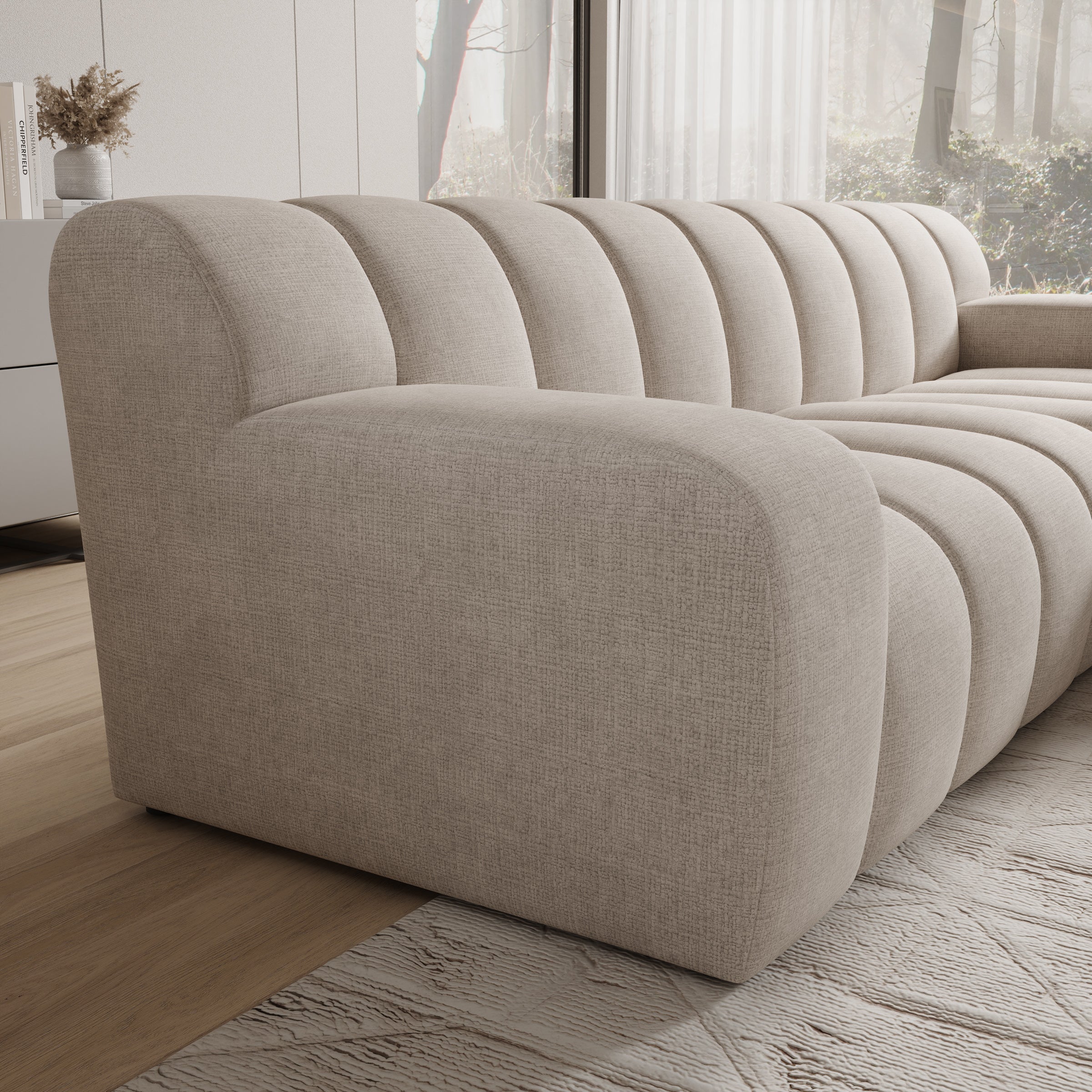 Brunello - Hoekbank 3-zits met chaise longue - Stof beige - Rechts