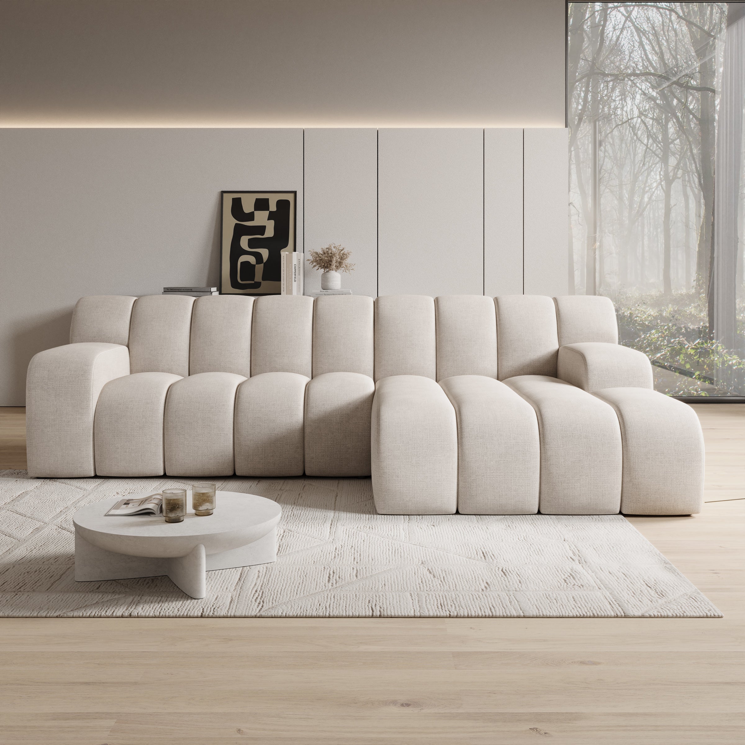 Brunello - Hoekbank 3-zits met chaise longue - Stof beige - Rechts