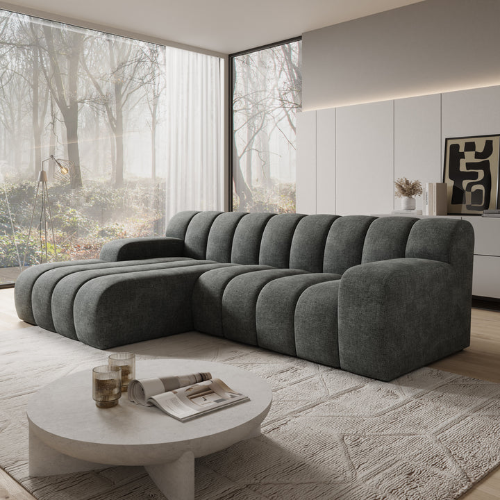 Brunello - Hoekbank 3-zits met chaise longue - Stof zwart - Links