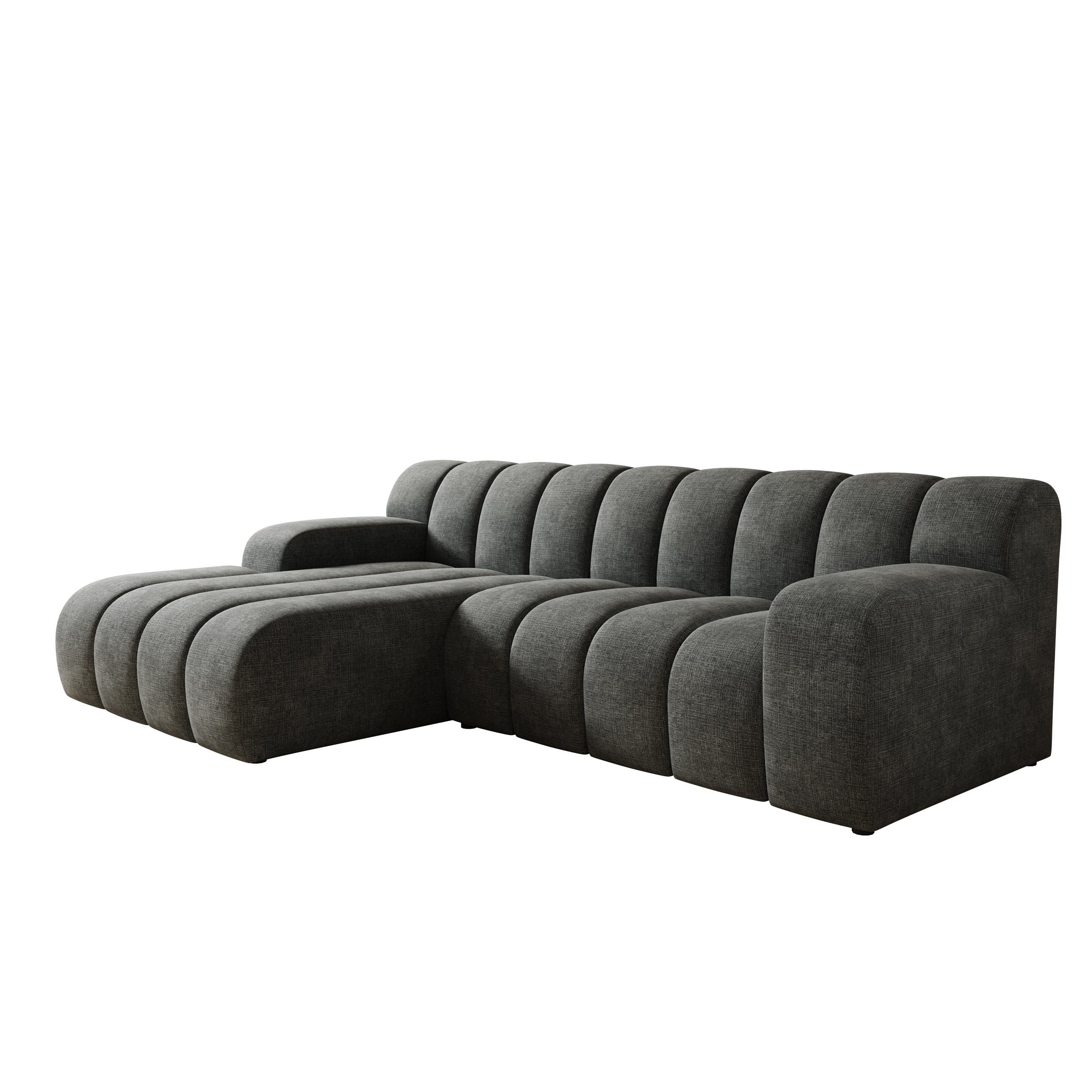 Brunello - Hoekbank 3-zits met chaise longue - Stof zwart - Links