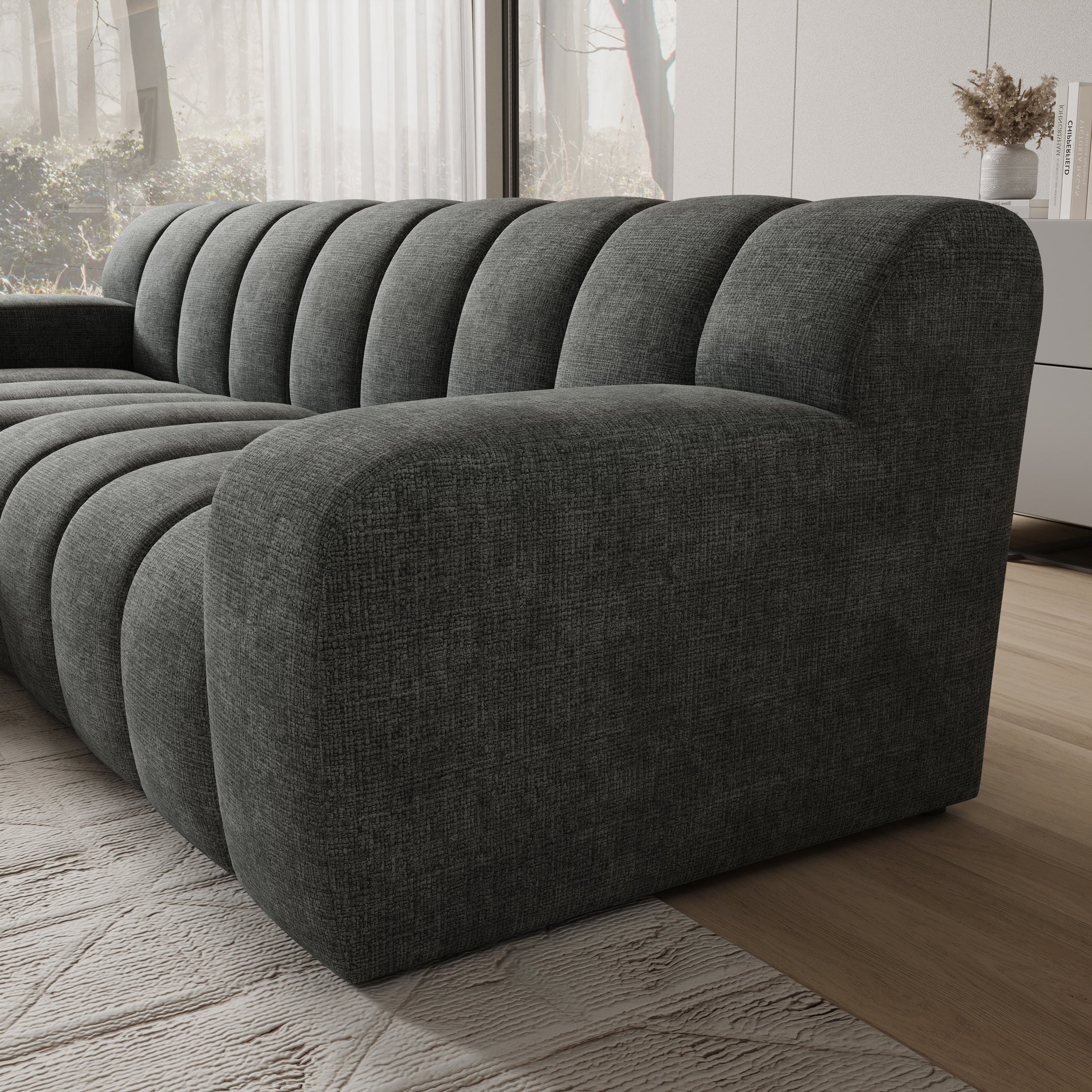 Brunello - Hoekbank 3-zits met chaise longue - Stof zwart - Links