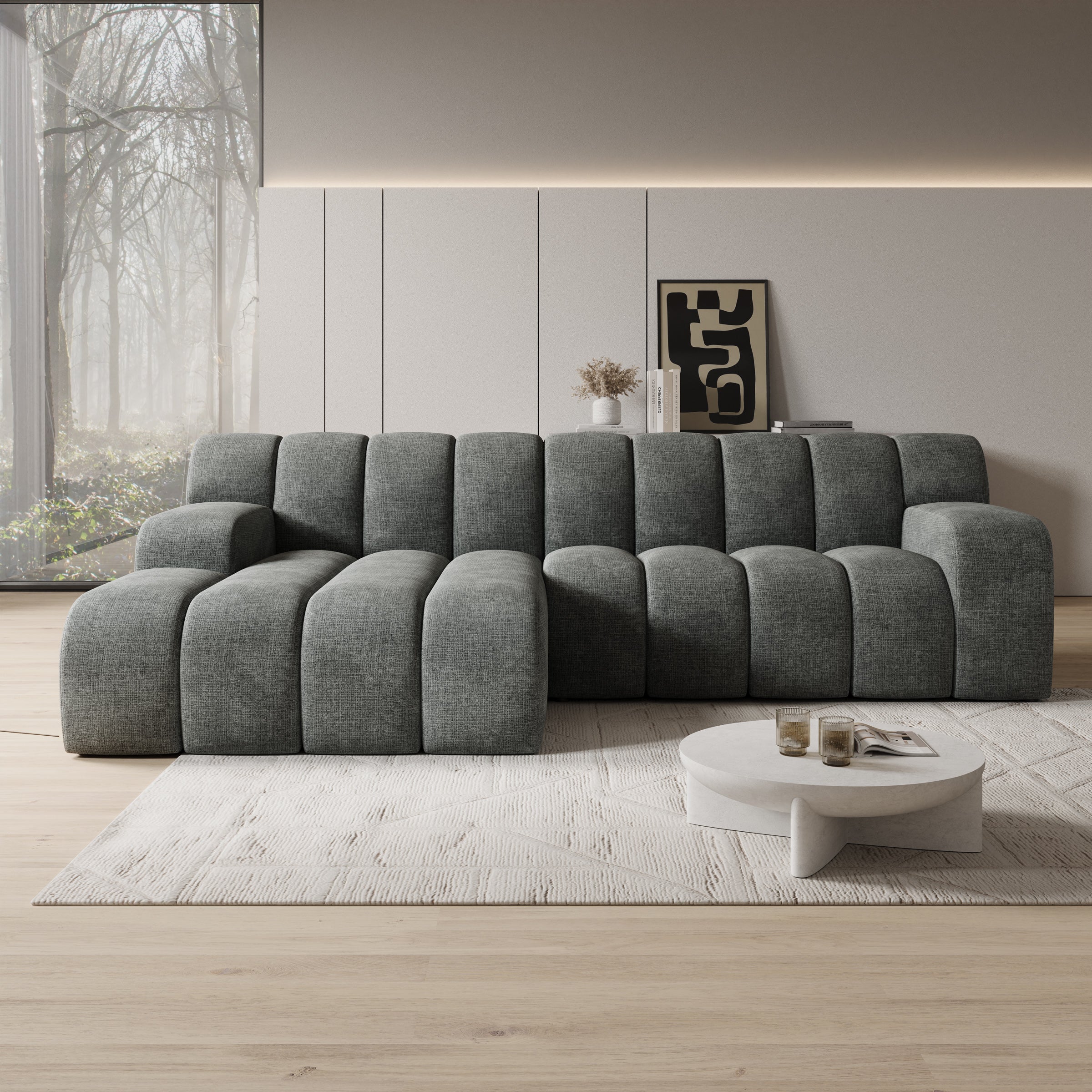 Brunello - Hoekbank 3-zits met chaise longue - Stof zwart - Links